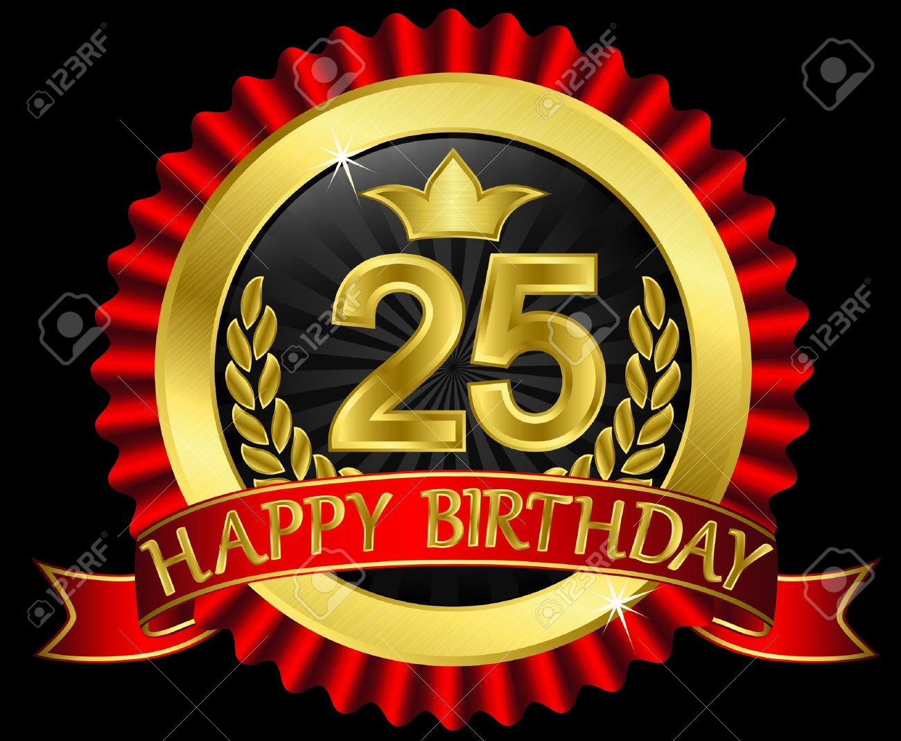 25 Years Happy Birthday Golden Label With Ribbons Royalty Free Cliparts Vectors And Stock Illustration Image