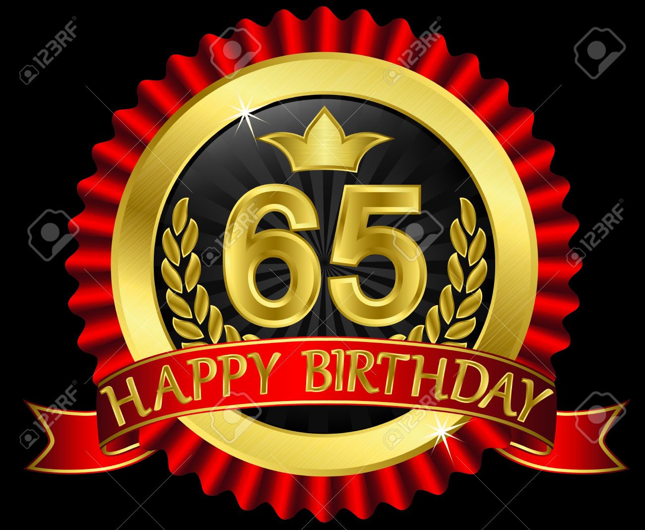 65 Ans D Etiquettes Joyeux Anniversaire Avec Des Rubans D Or Clip Art Libres De Droits Vecteurs Et Illustration Image
