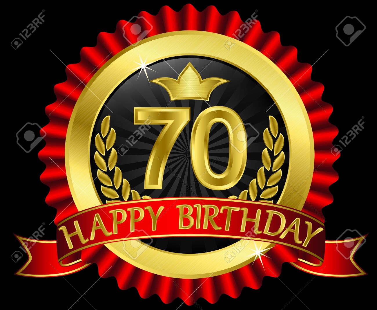 リボンで 70 歳お誕生日おめでとうゴールデン ラベル のイラスト素材 ベクタ Image