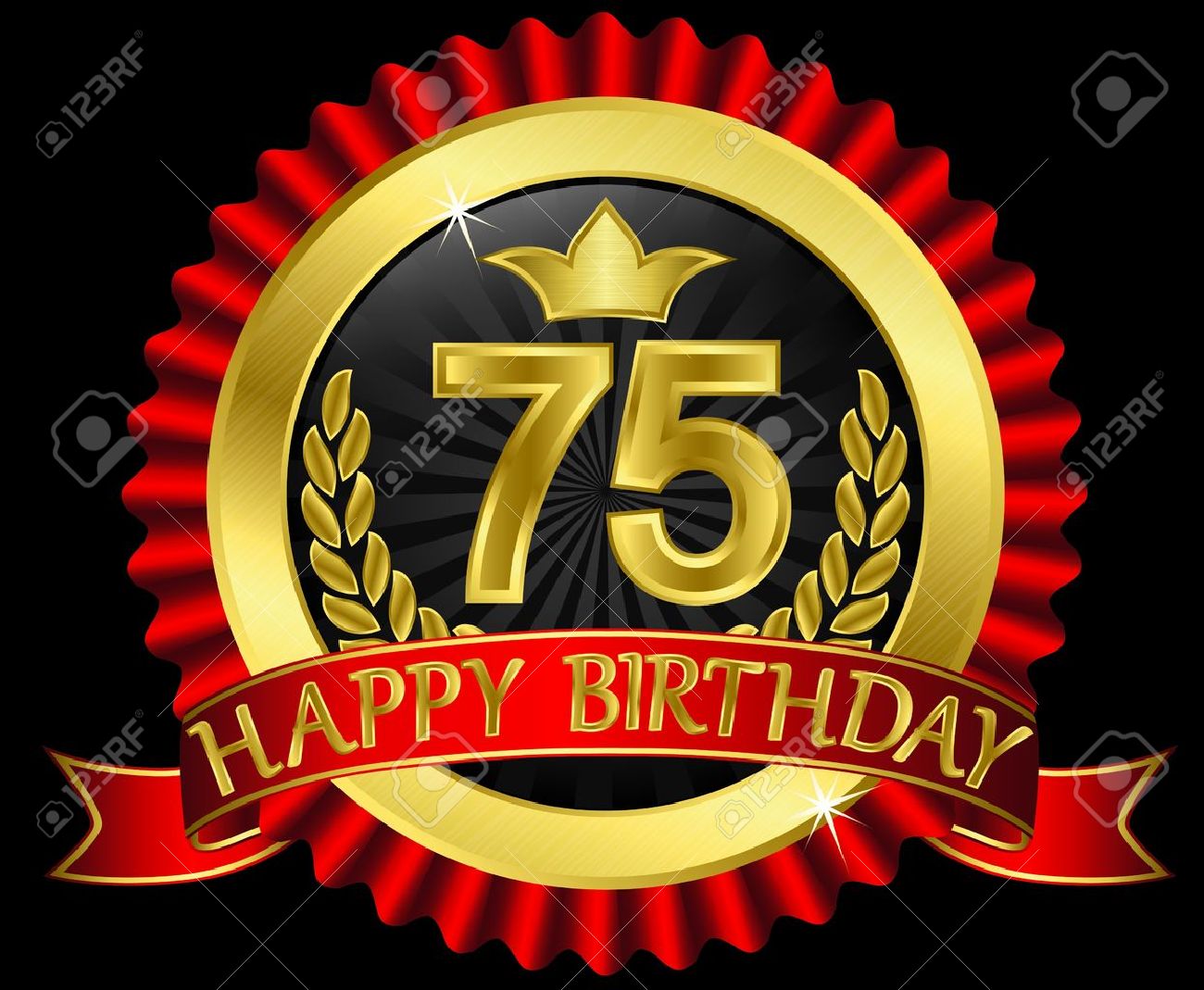75 Ans D Etiquettes Joyeux Anniversaire Avec Des Rubans D Or Clip Art Libres De Droits Vecteurs Et Illustration Image