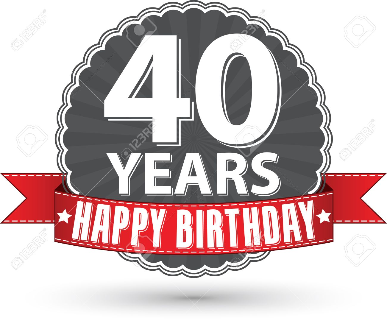 Happy birthday 40 years retro label with red ribbon Stock Vector - 36053658