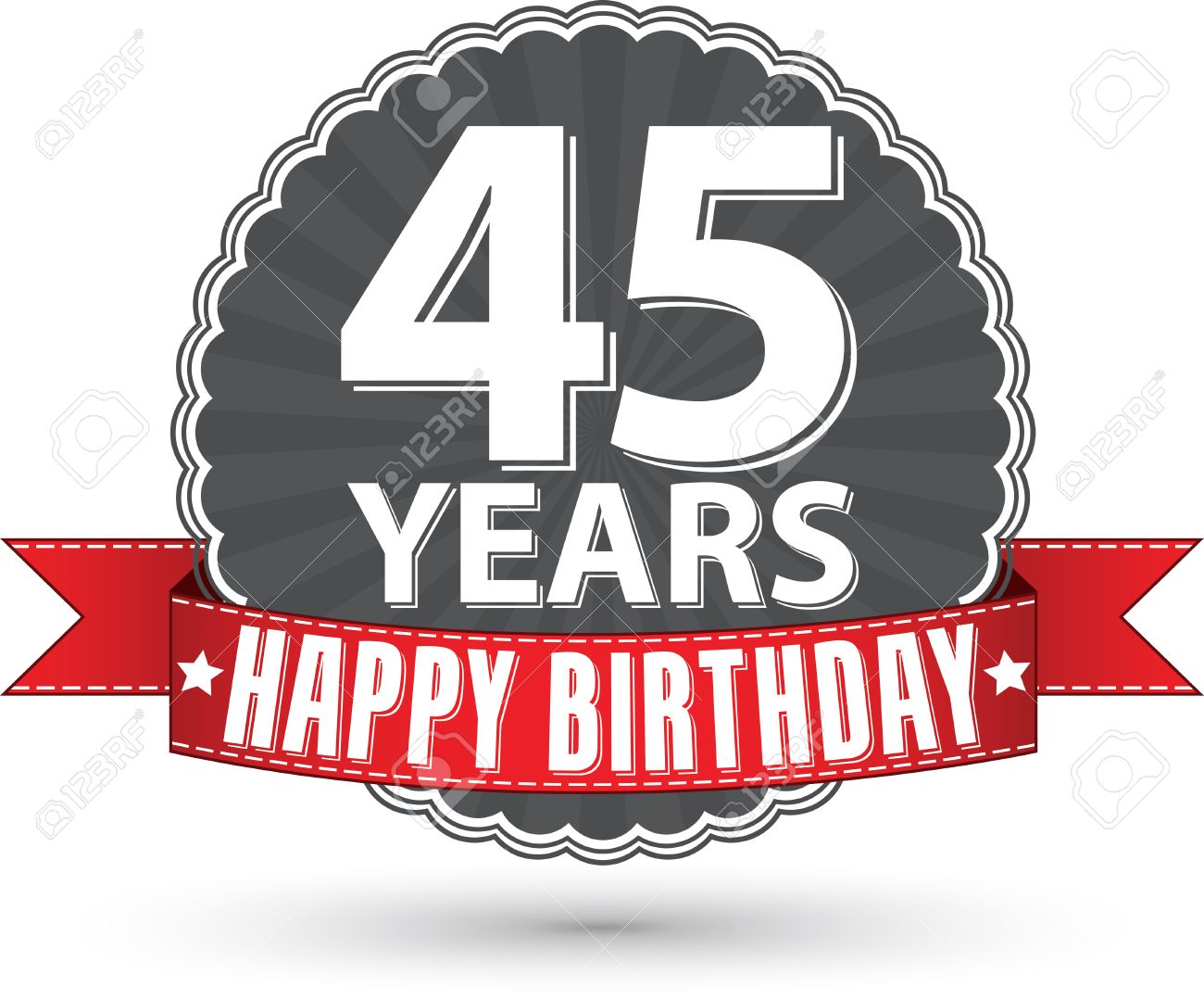 Vettoriale Buon Compleanno 45 Anni Etichetta Retro Con Nastro Rosso Image