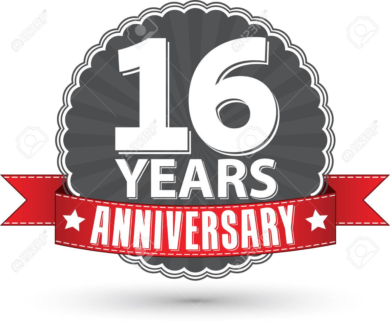 16 Year Work Anniversary Celebrating 16 Years Anniversary Retro Label With Red Ribbon, Vector  Illustration Royalty Free Svg, Cliparts, Vectors, And Stock Illustration.  Image 36478601.