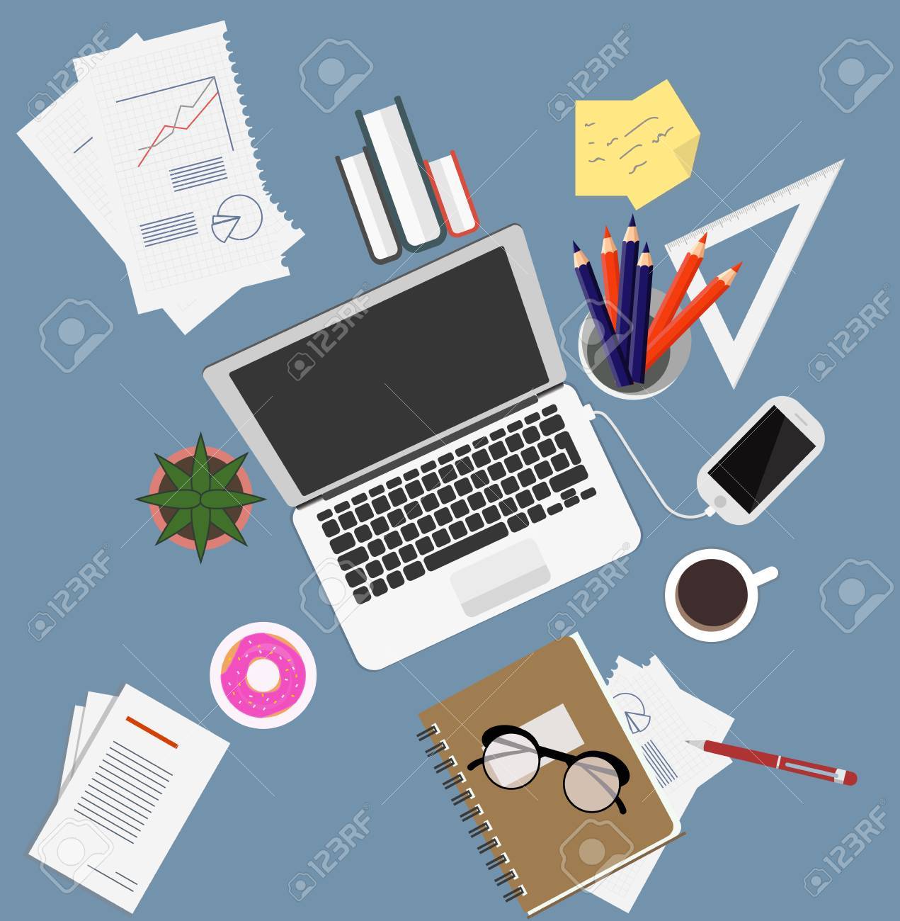 workplace documents papers folder office stuff books notes cup ofice stuff