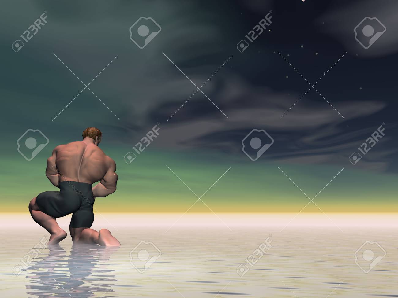 海のイラスト ボディビルダーのポージング の写真素材 画像素材 Image