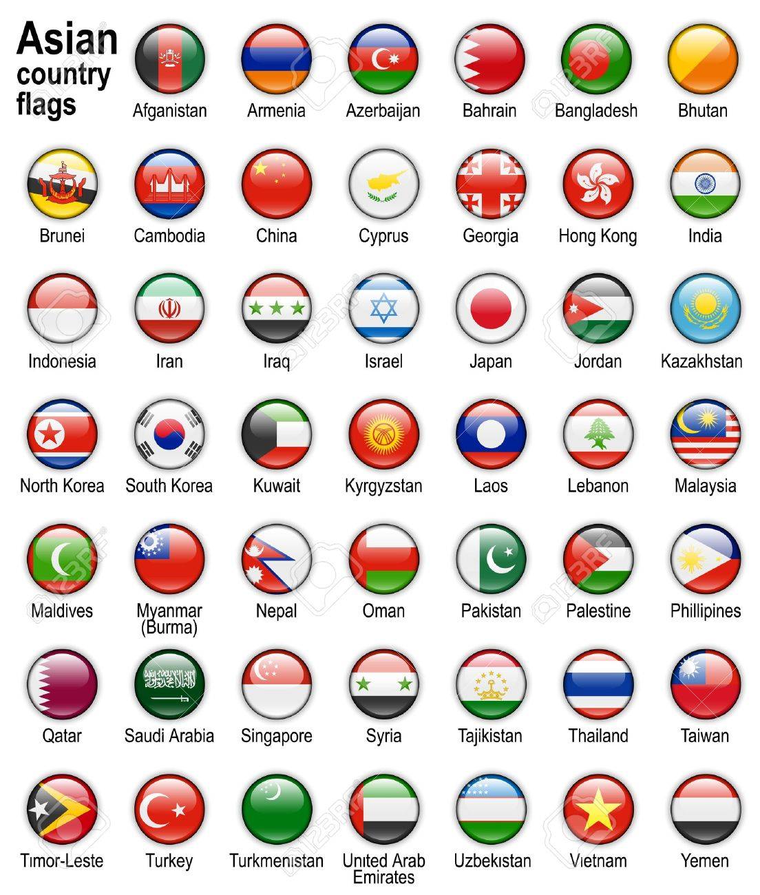 shiny web buttons with asian country flags stock photo picture and