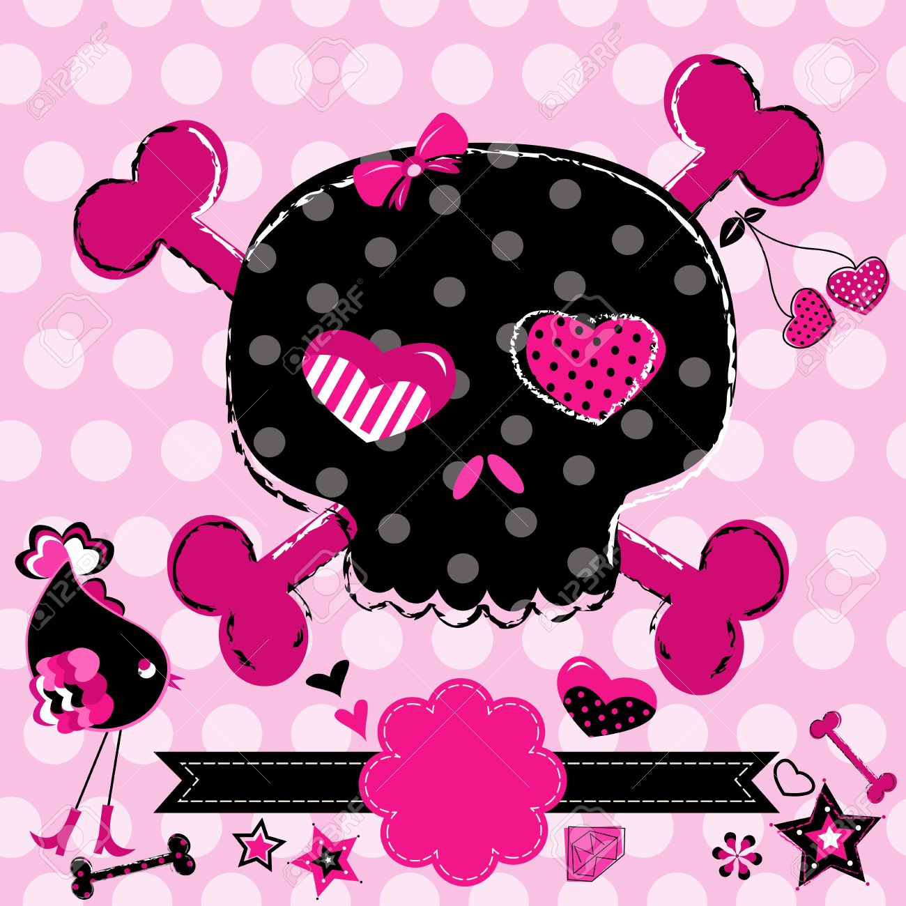 Cute Aggressive Girlish Black And Red Skull On Pink Background Royalty Free  SVG, Cliparts, Vectors, and Stock Illustration. Image 20300445., image size:1300x1300