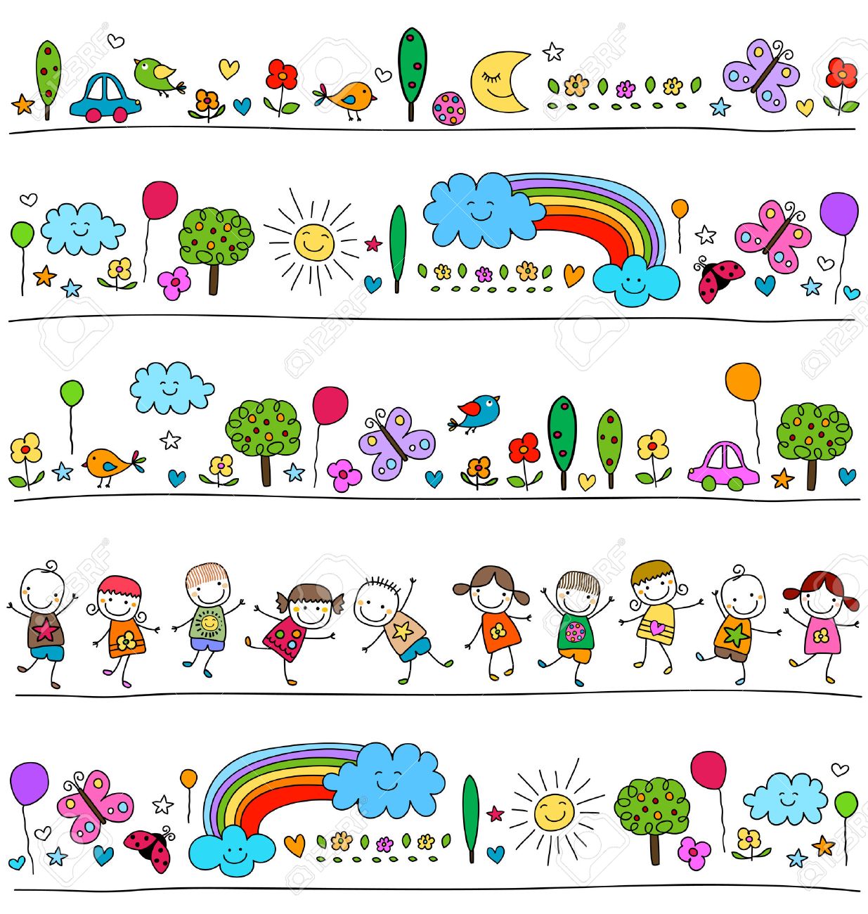 colorful pattern for children with cute nature elements, child like drawing style - 39348627 colorful pattern for children with cute nature elements, child like drawing style - 39348627