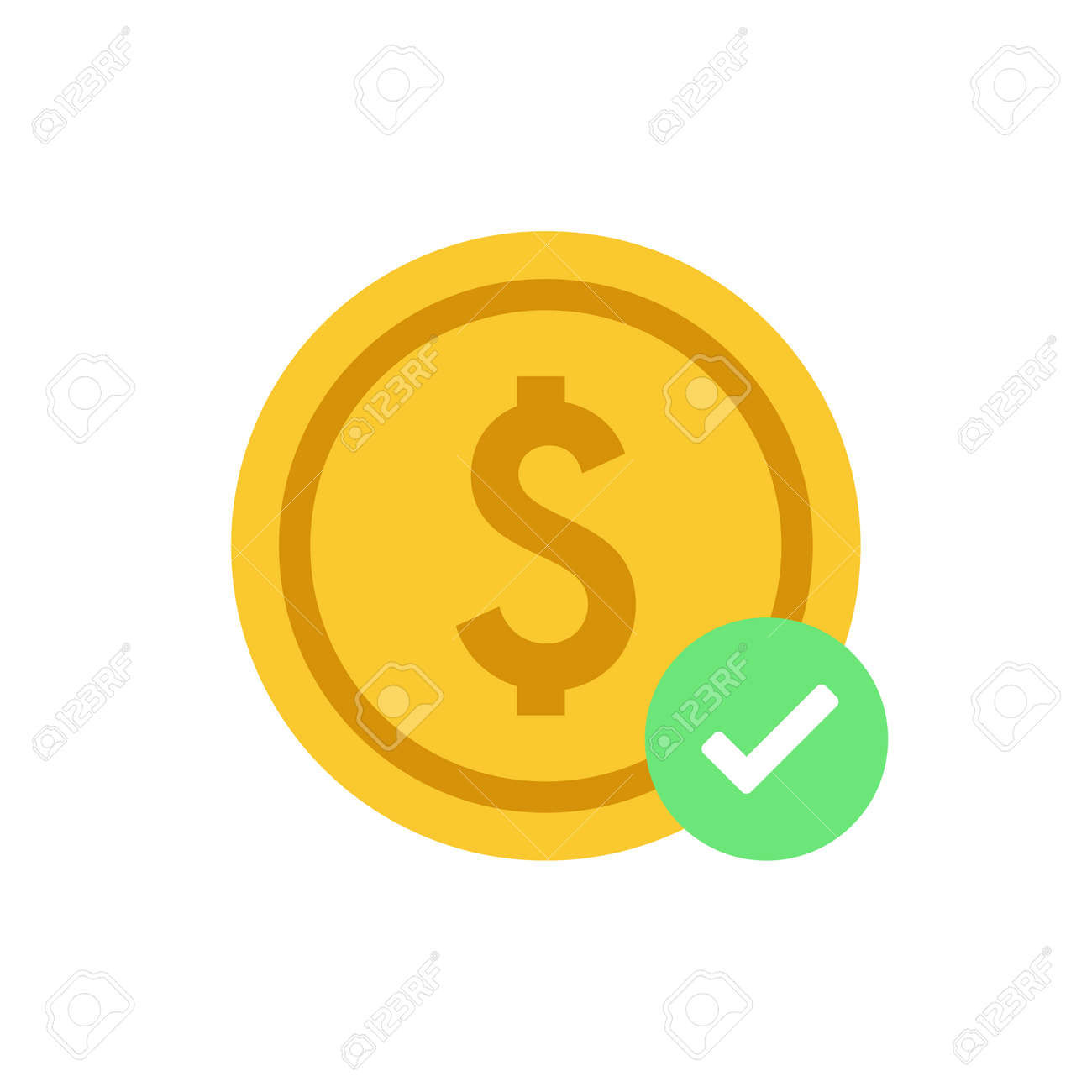 ロゴデザインイラストレーター、お得なシンボル、投資ビジネスアイコンのチェックマーク付きのお金。現金またはコインを使用できます。支払いの概念を受け入れるのイラスト素材・ベクター  Image 168019820