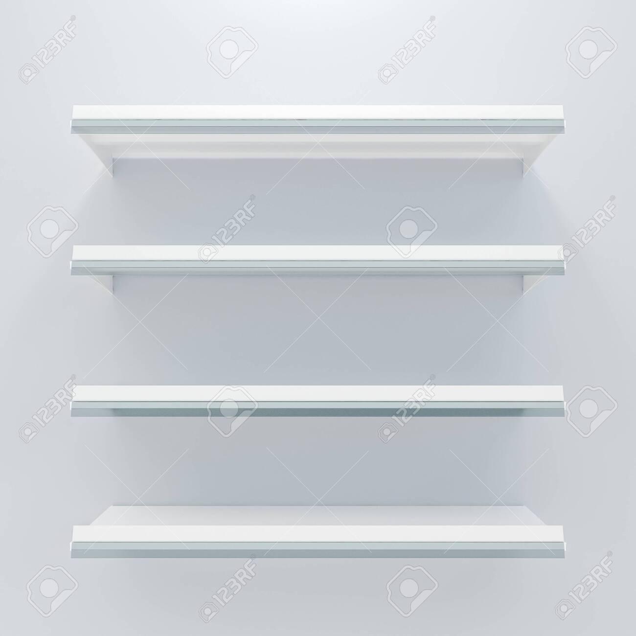 four-white-grocery-retail-shelf-with-shelf-talker-isolated-on-gray-background-design-template-for-mock-up-3d-rendering-design-for-display-product-object-in-supermarket-stock-photo-picture-and-royalty-free
