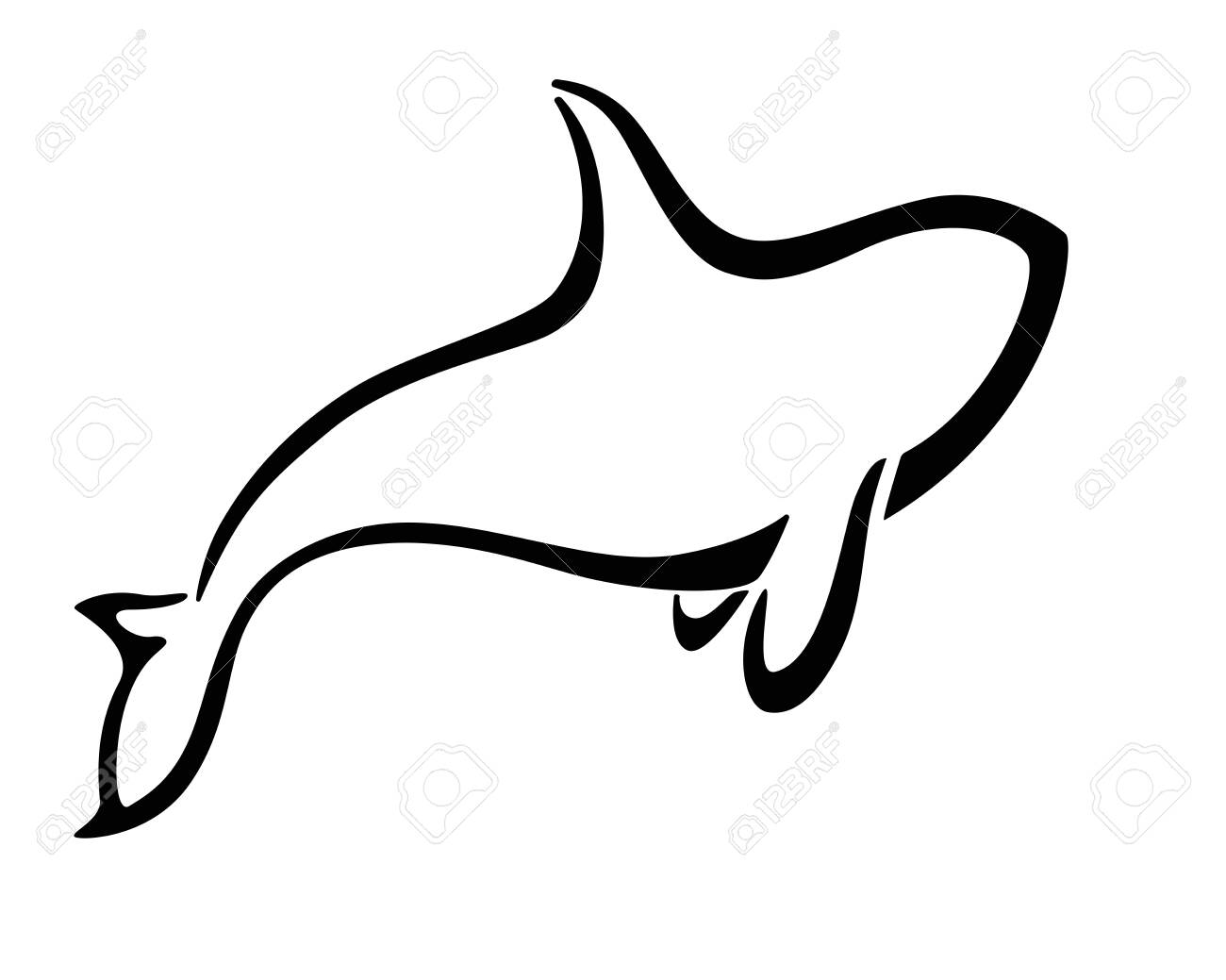 シャチは、絵文字のベクトル様式化された標識です。様式化された優雅なシャチ - 海洋哺乳類とのシンプルなプリント。鯱のイラスト素材・ベクター Image  149043994