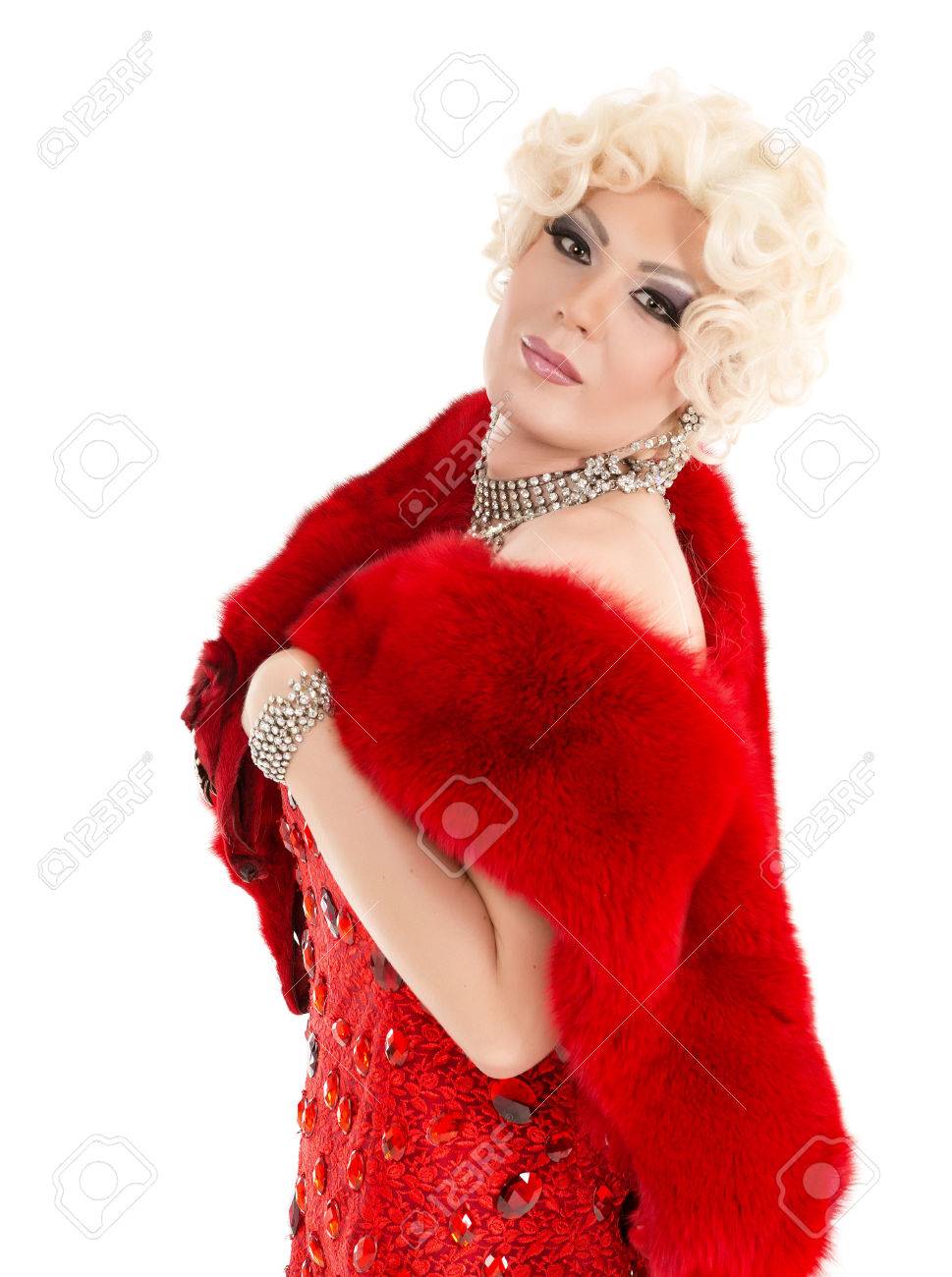 red dress with white fur