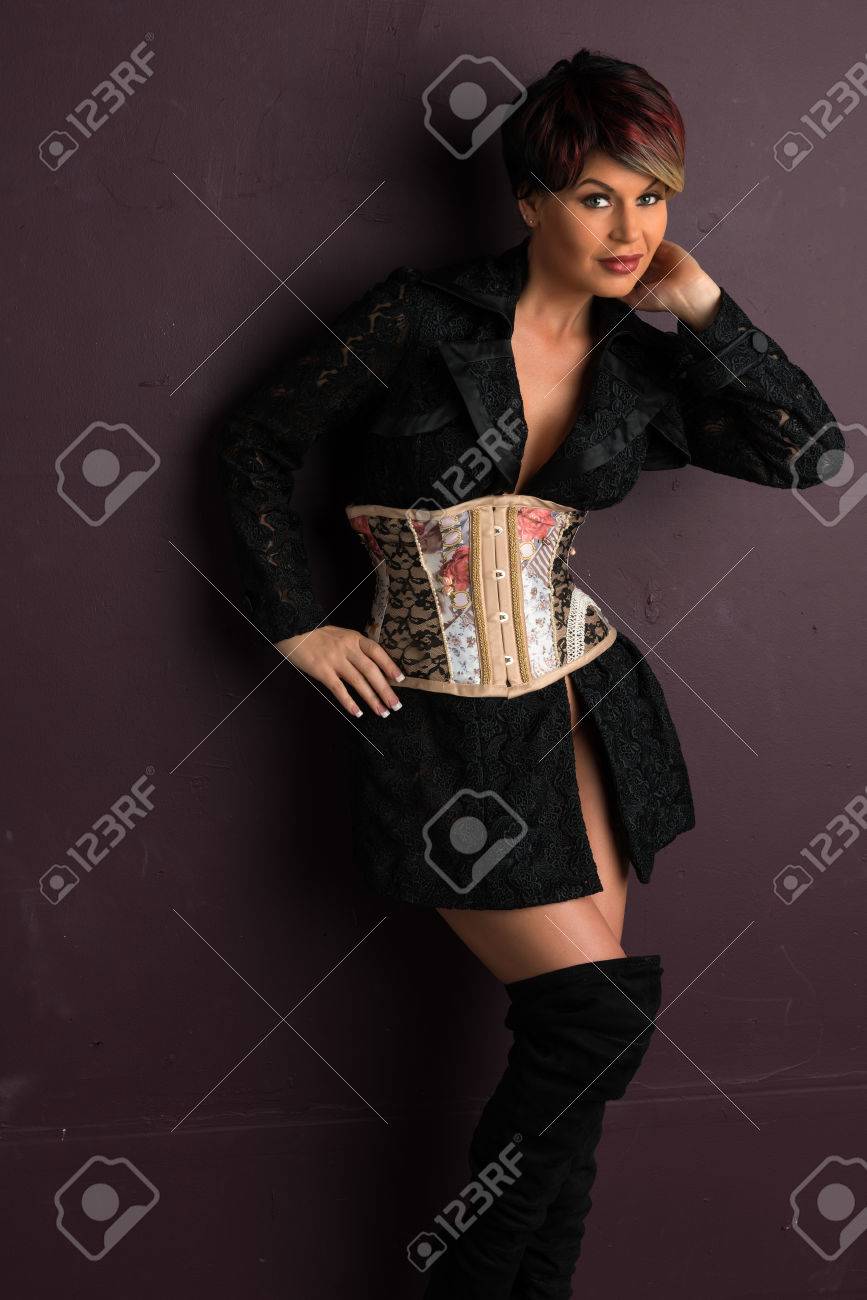 black dress with thigh boots