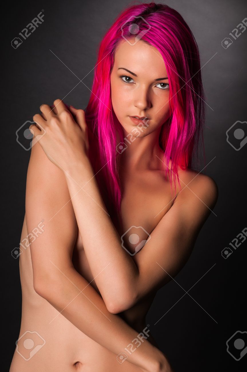 Pretty Young Nude Woman With Pink Hair Stock Photo, Picture And.