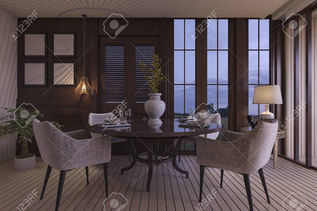 Las 3D De Lujo Comedor Con Mobiliario En La Escena Del Crepúsculo ... Las 3D De Lujo Comedor Con Mobiliario En La Escena Del Crepúsculo ...