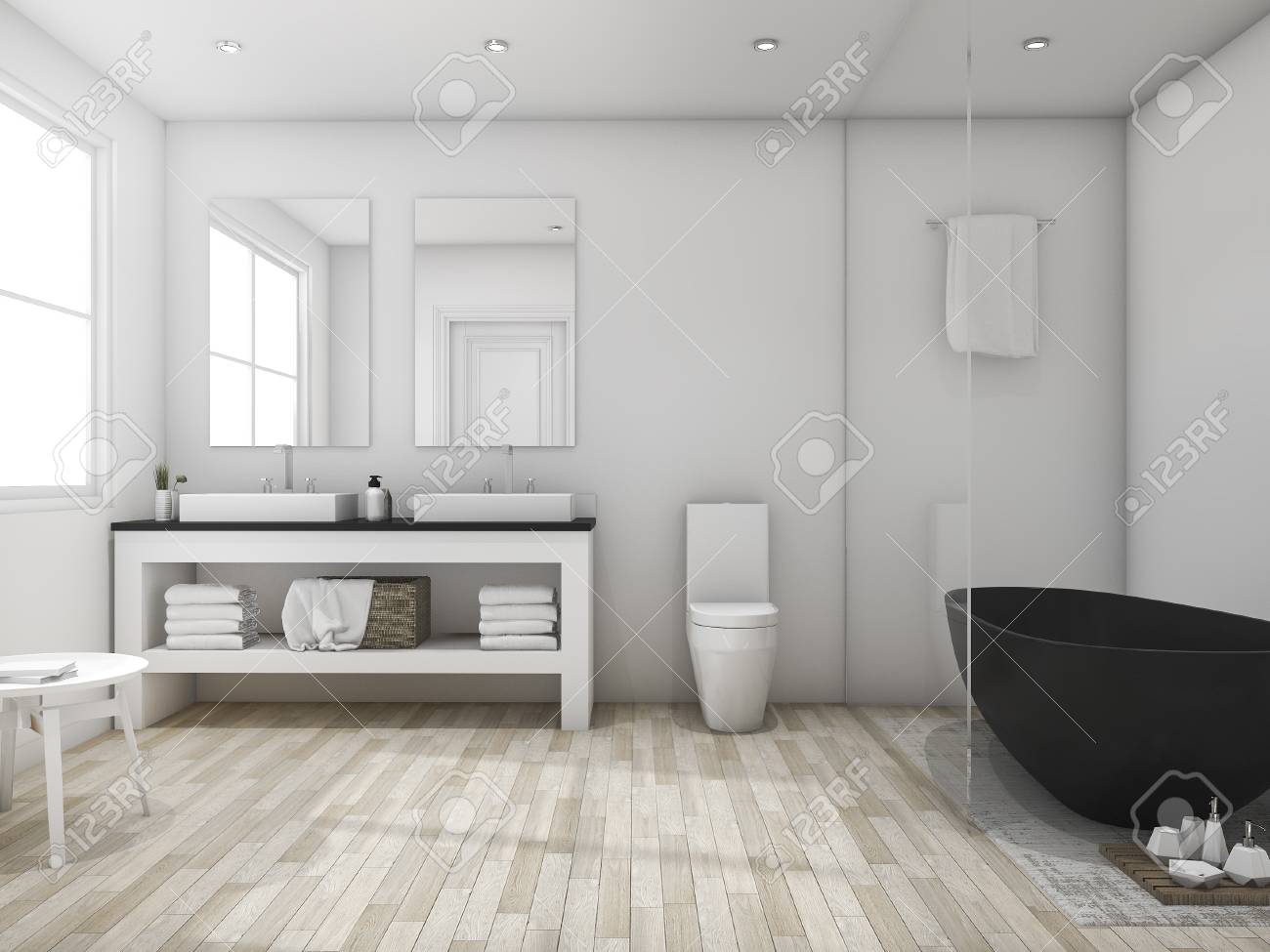 Cuarto De Baño Minimalista Del Desvanecimiento 3d Con La Bañera ... Cuarto De Baño Minimalista Del Desvanecimiento 3d Con La Bañera ...