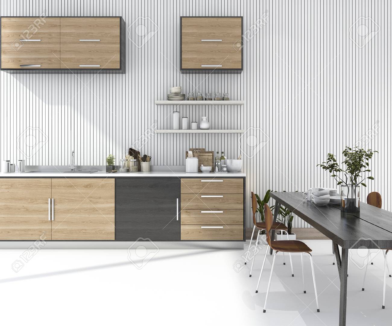 3d Representación Barra De Cocina De Madera Con Mesa De Comedor Y ... 3d Representación Barra De Cocina De Madera Con Mesa De Comedor Y ...