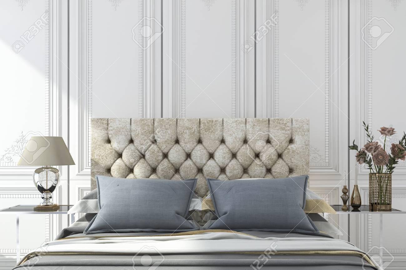 3d Rendering Luxus Blauen Bett In Weissen Klassischen Schlafzimmer Lizenzfreie Fotos Bilder Und Stock Fotografie Image 79569183