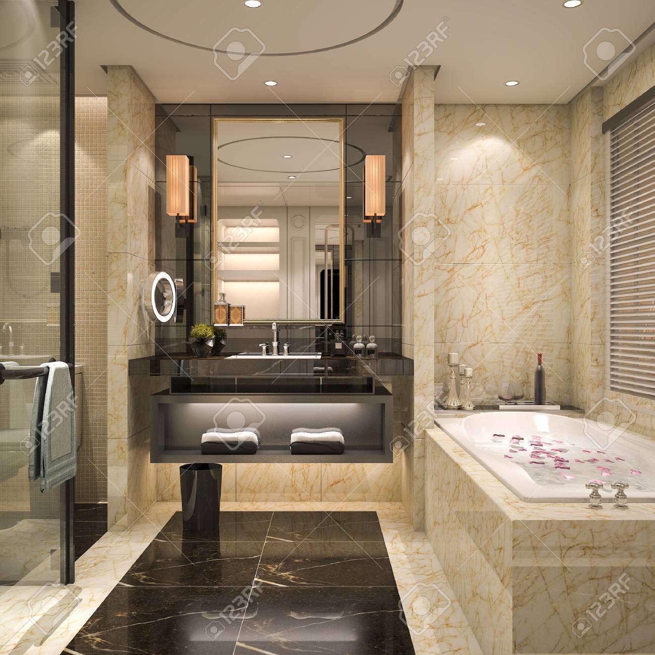 Representación 3d Cuarto De Baño Del Desván Moderno Y Clásico Con La ... Representación 3d Cuarto De Baño Del Desván Moderno Y Clásico Con La ...