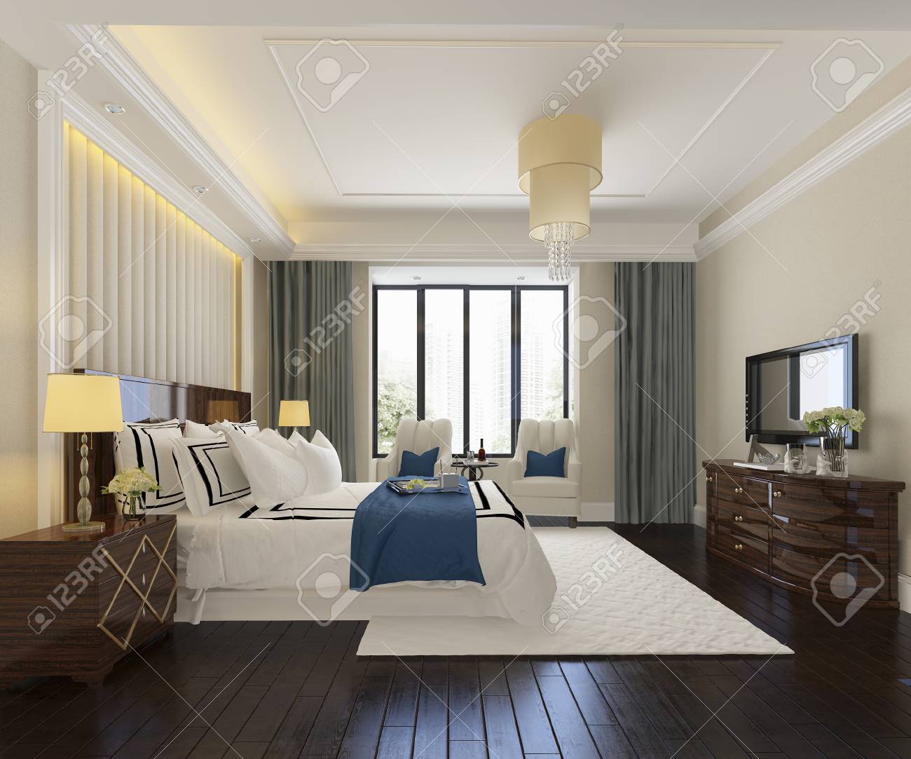 3d Rendering Beautiful Luxury Bedroom Suite In Hotel With Tv