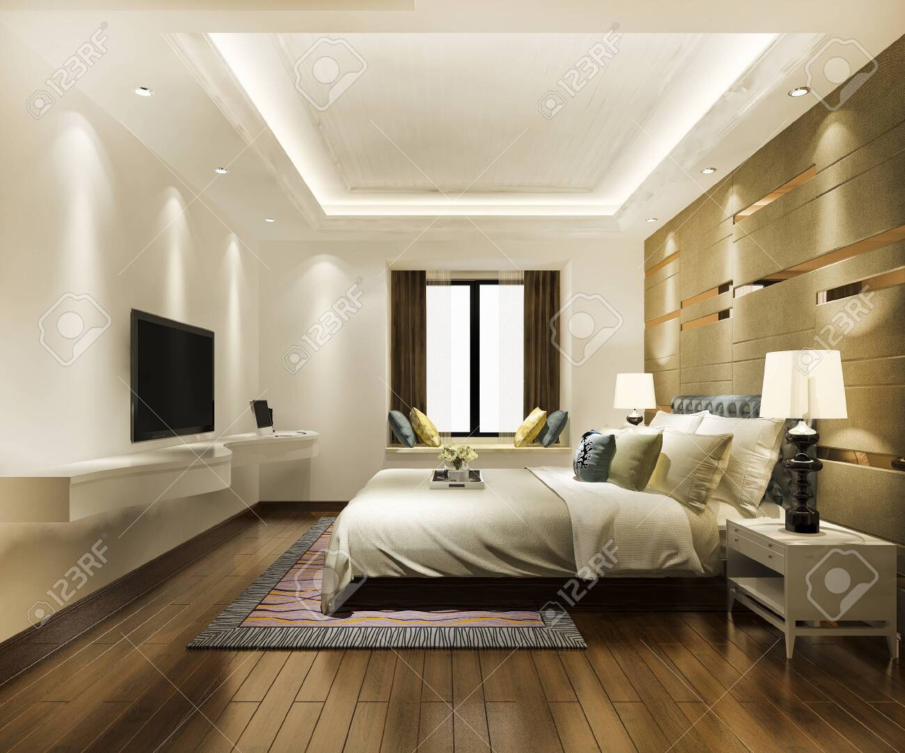 3d Rendering Luxury Classic Modern Bedroom Suite In Hotel Stock Photo Picture And Royalty Free Image Image 153797772