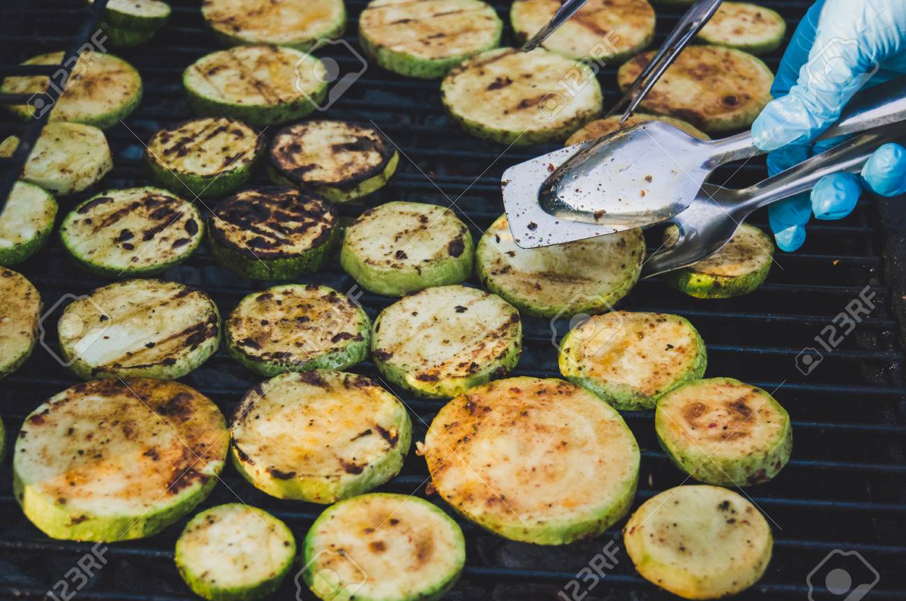 Grilled Zucchini With Addition Of Thyme Lemon Zest And Garlic Stock Photo Picture And Royalty Free Image Image 87417062