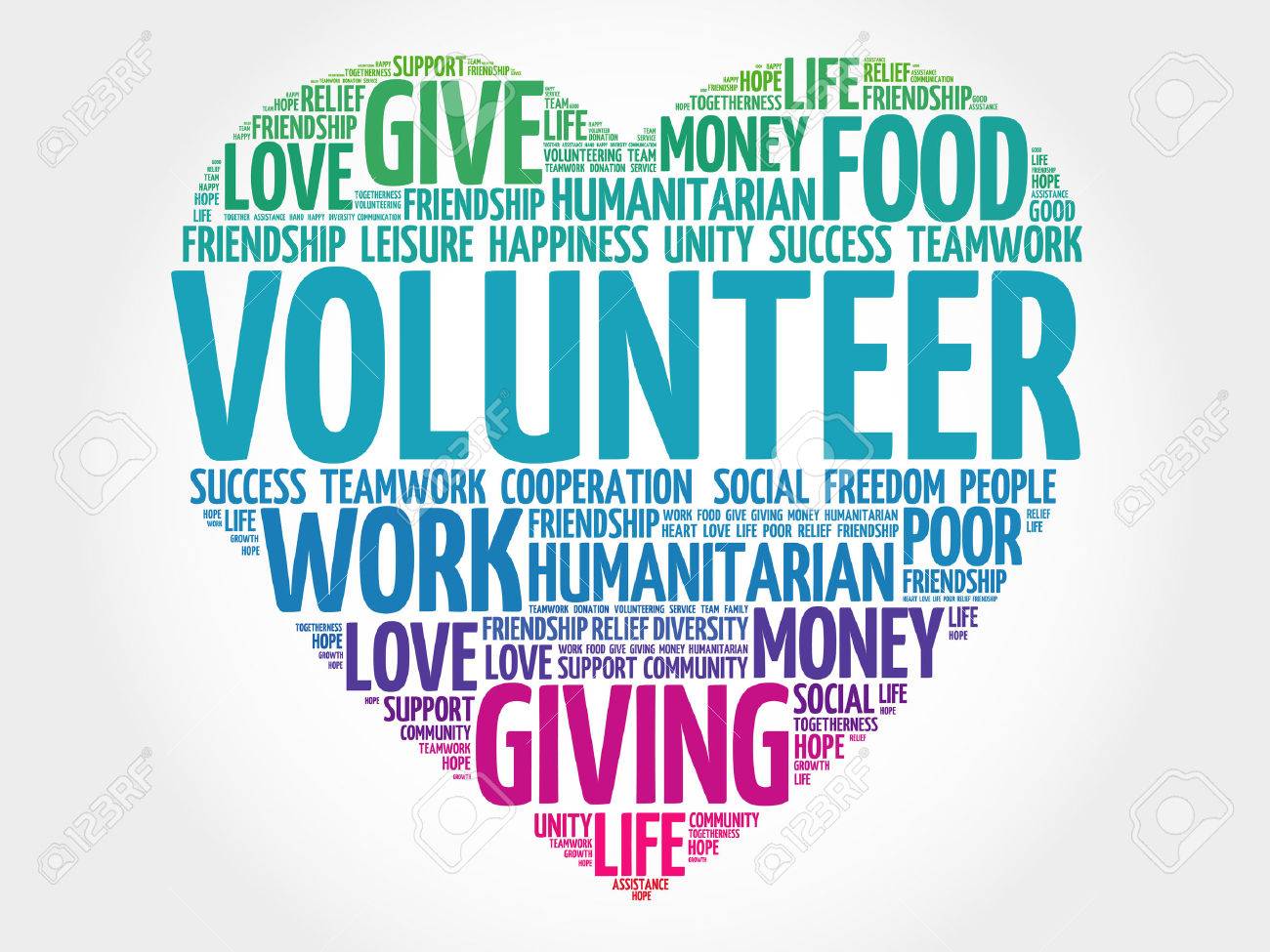 volunteer word cloud heart concept volunteer word