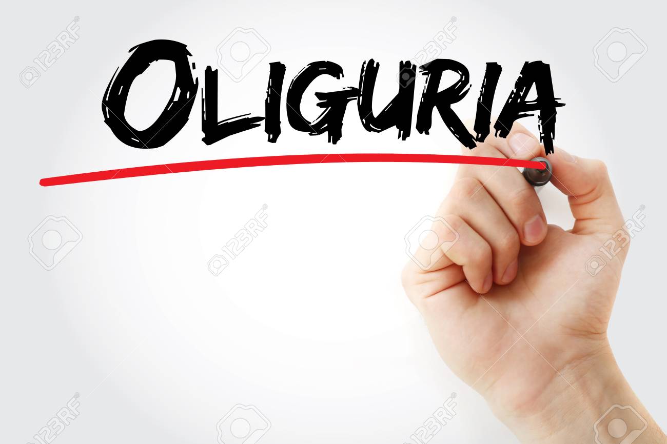 hand writing oliguria with marker concept background stock photo oliguria