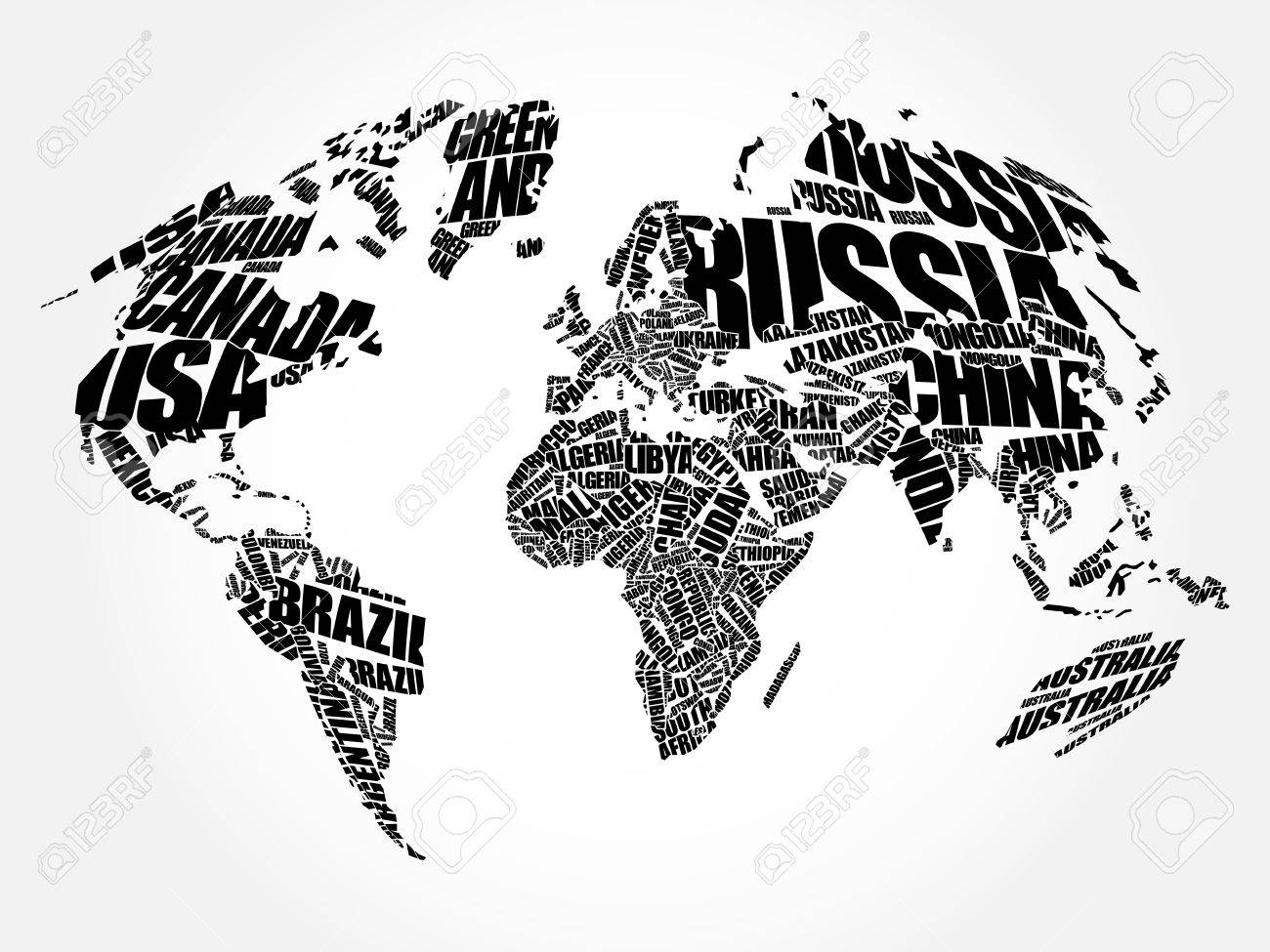 vector world map in typography word cloud concept names of countries