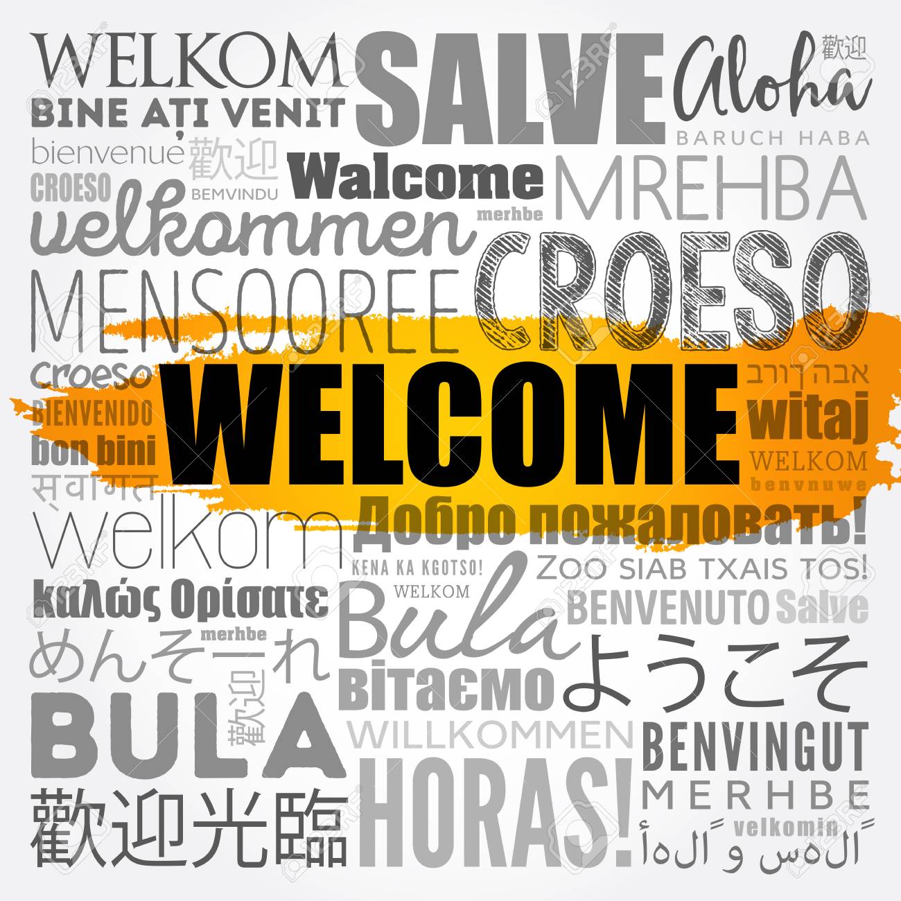 WELCOME Word Cloud In Different Languages, Conceptual Background Royalty  Free SVG, Cliparts, Vectors, and Stock Illustration. Image 91821909., image size:1300x1300