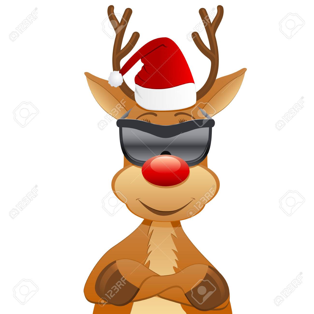 reindeer with Santa hat and sunglasses - 24184317 reindeer with Santa hat and sunglasses - 24184317