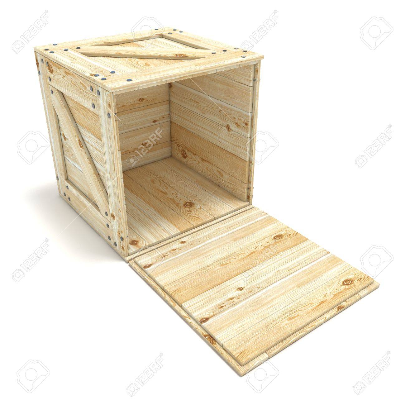 Open Wooden Box 3D Render Illustration Isolated On White Background Stock Open Wooden Box 3D Render Illustration Isolated On White Background Stock