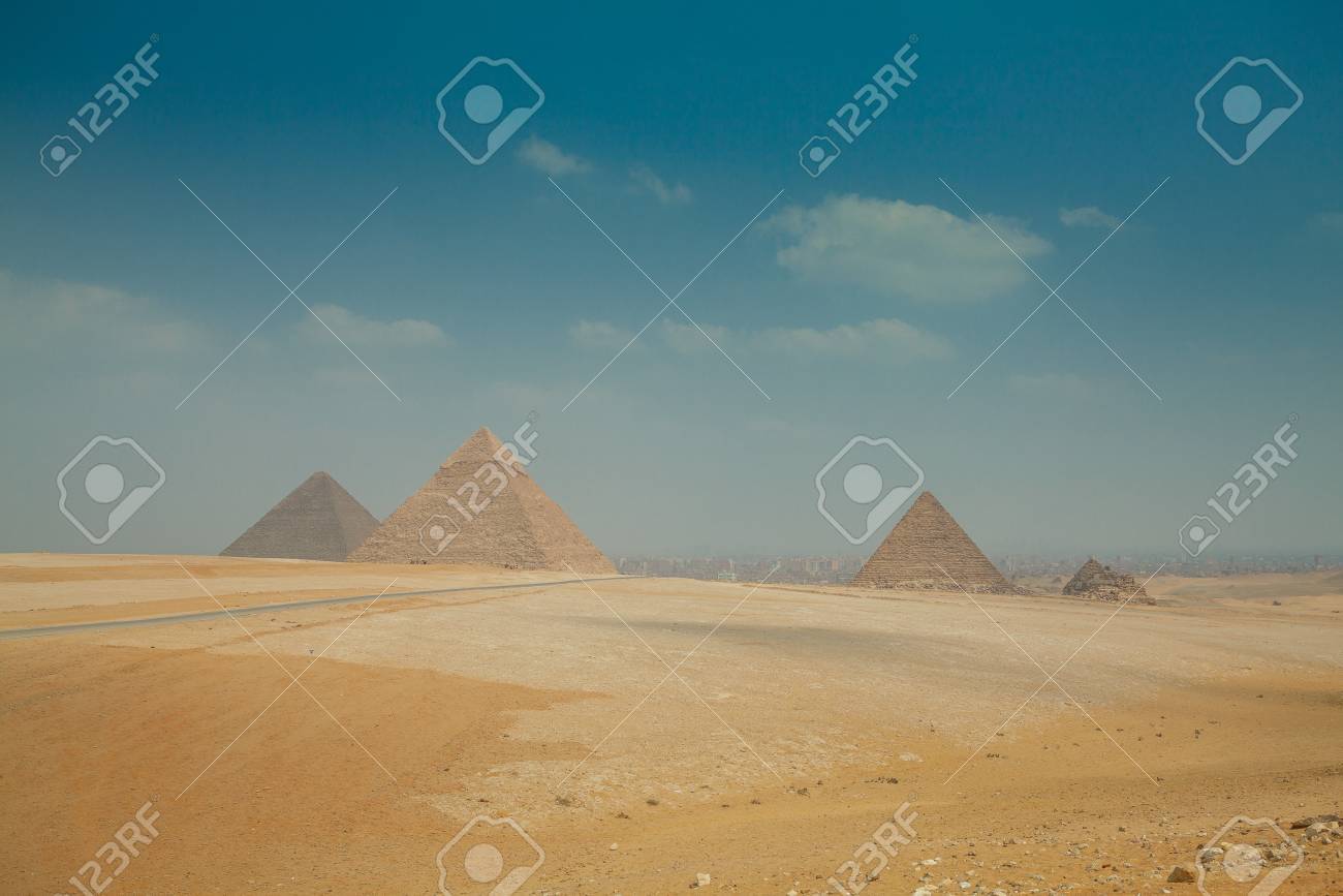 Egyptian Pyramids In Heat Yellow Sands Under Clear Sky Stock Photo Picture And Royalty Free Image Image 46805916