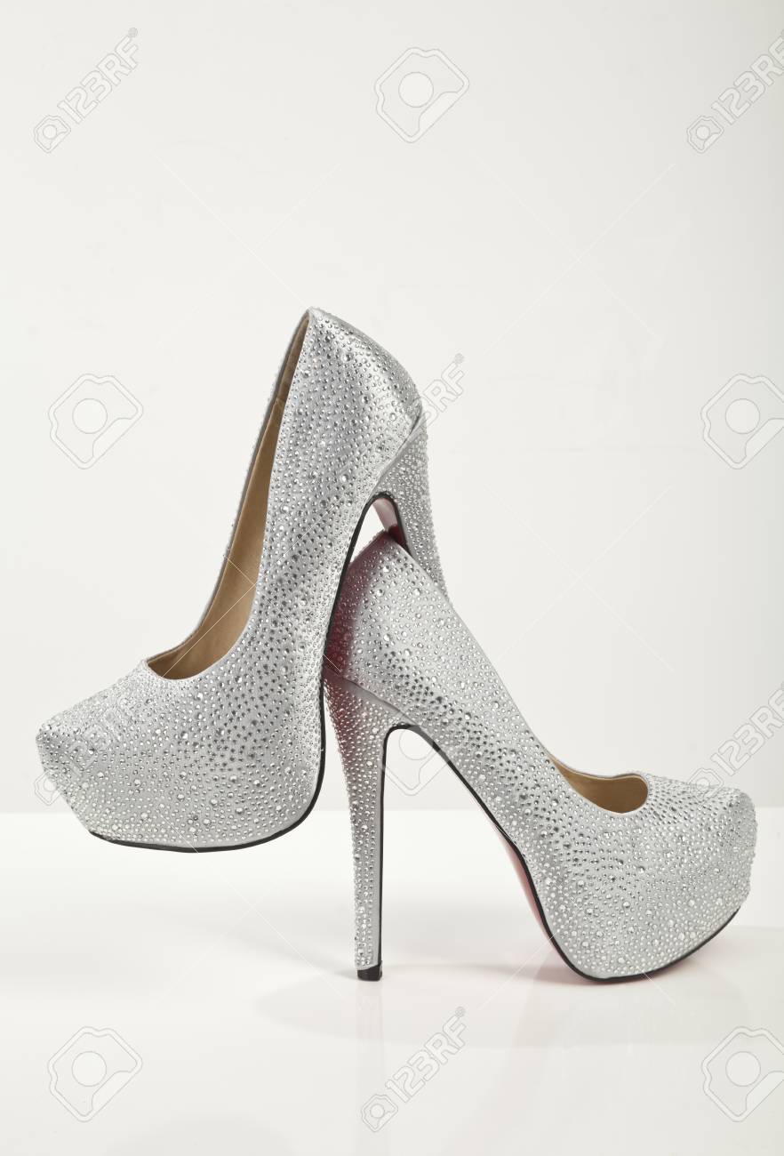white and silver high heels