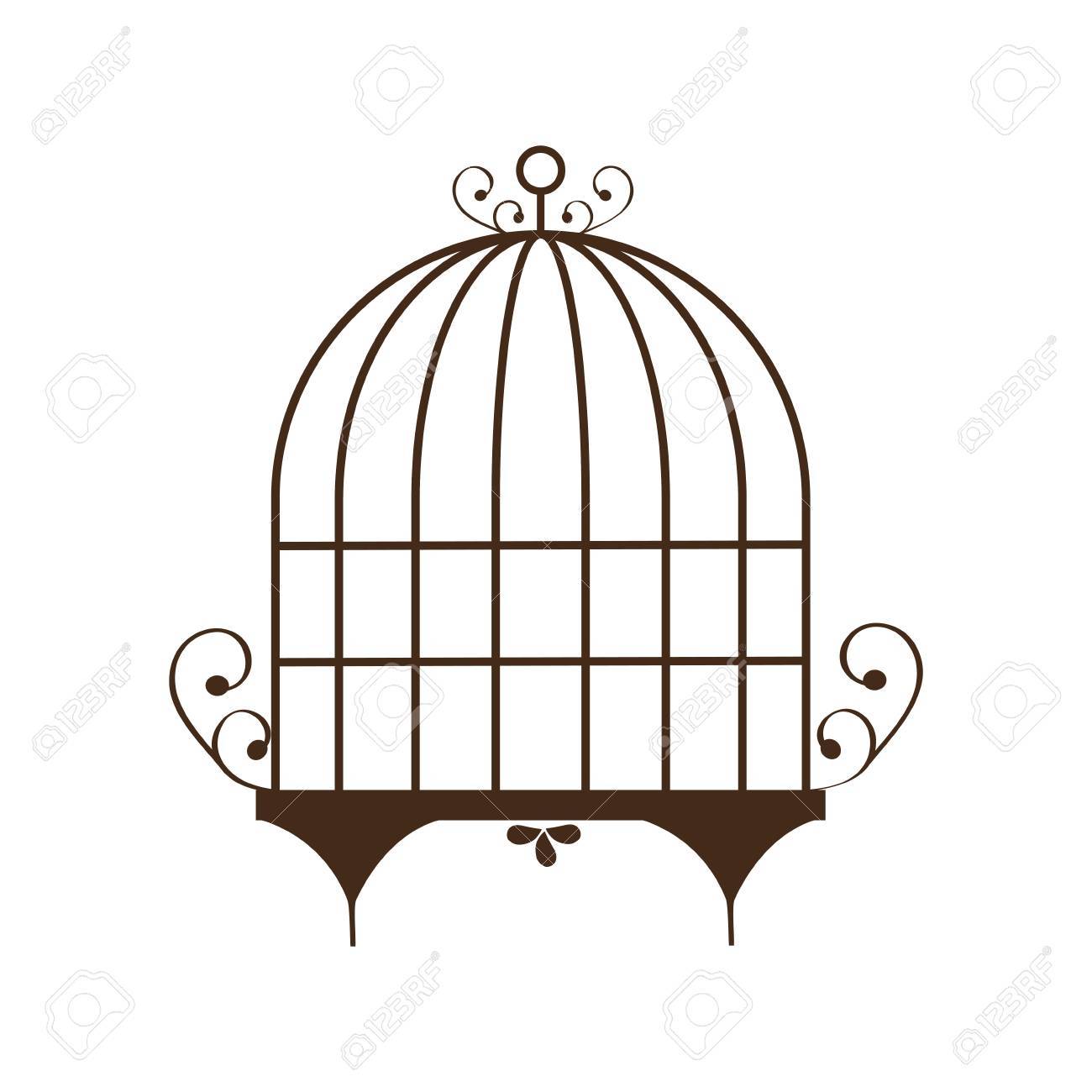 鳥かごケージ シルエット ビンテージ アイコン 分離とフラットの図 ベクトル のイラスト素材 ベクタ Image
