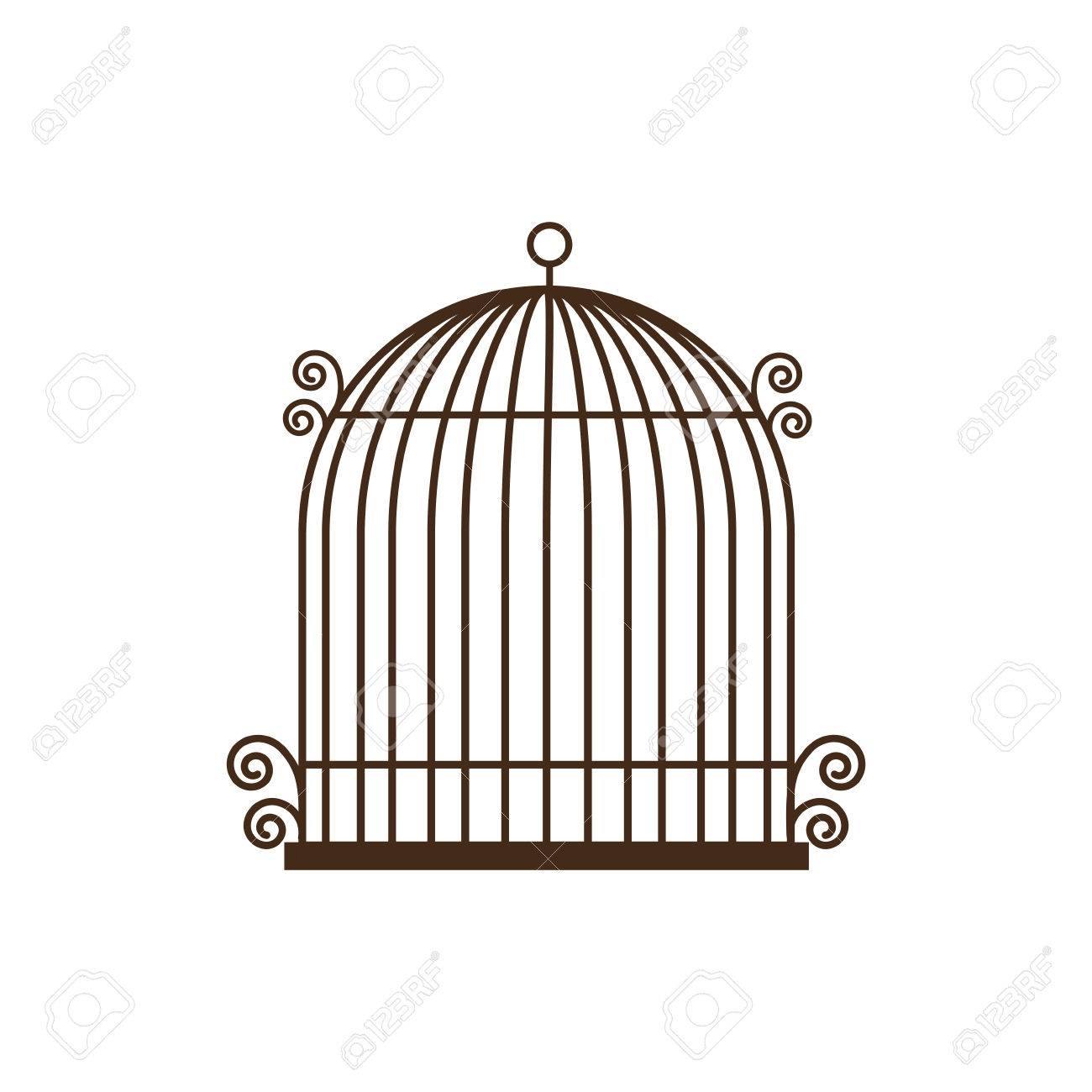 鳥かごケージ シルエット ビンテージ アイコン 分離とフラットの図 ベクトル のイラスト素材 ベクタ Image