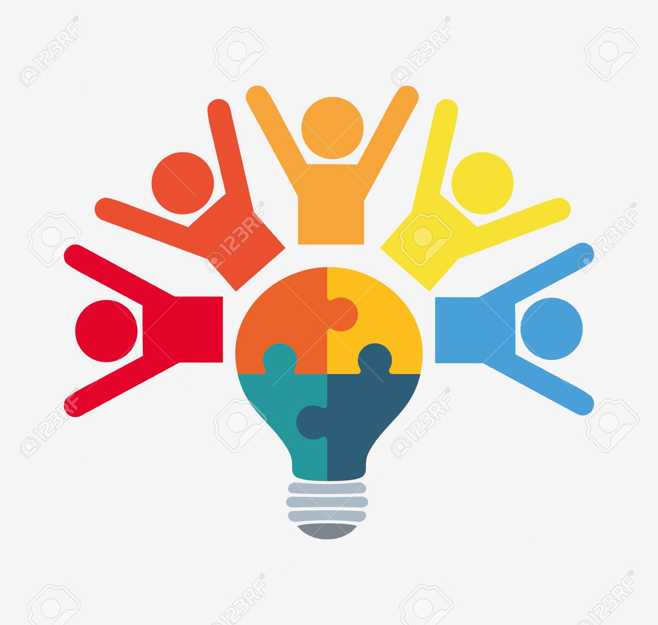 pictogram puzzle bulb teamwork support collaborative cooperation