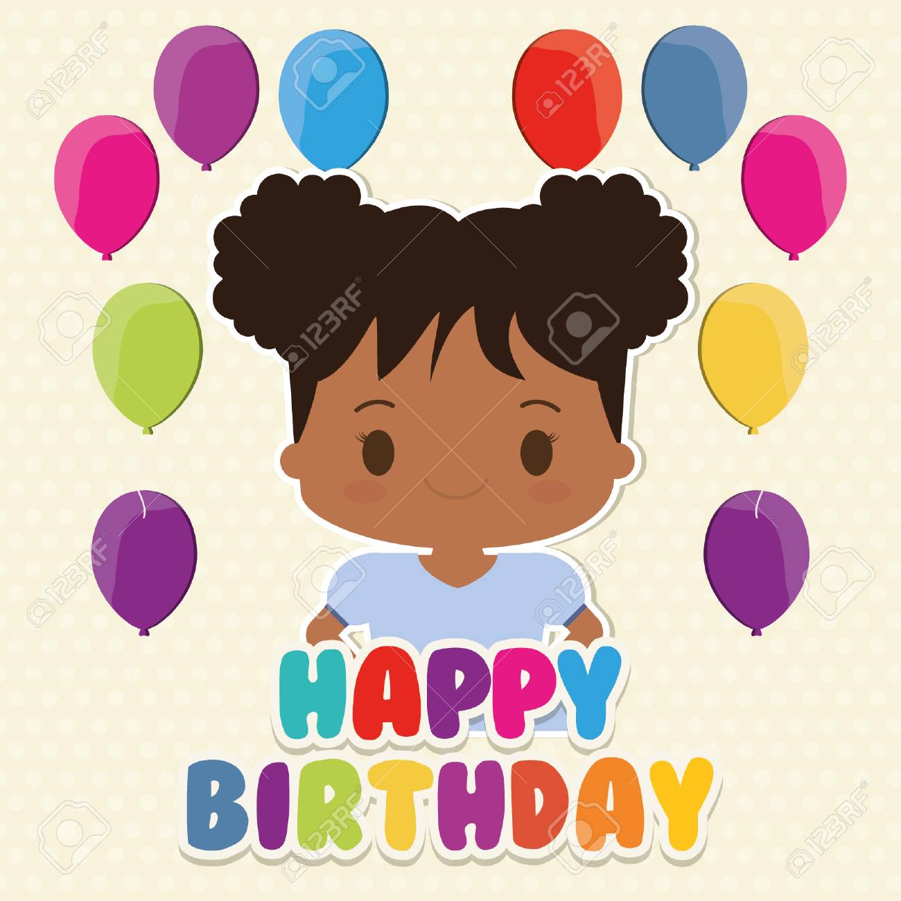 Caricature De Fille Avec L Icone De Ballons Joyeux Anniversaire Et Theme De La Carte Design Colore Illustration Vectorielle Clip Art Libres De Droits Vecteurs Et Illustration Image