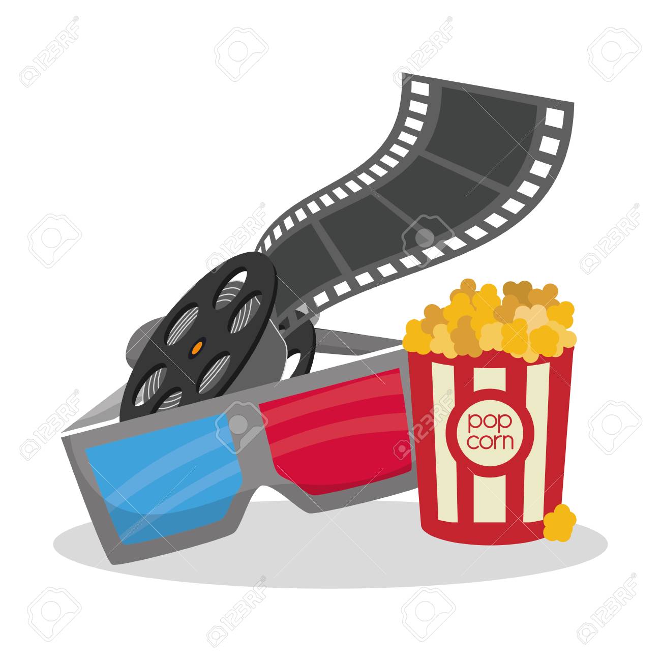 映画館の 3 D メガネ Reeelfilm バケット ポップ コーン ベクトル イラストの Eps 10のイラスト素材 ベクタ Image