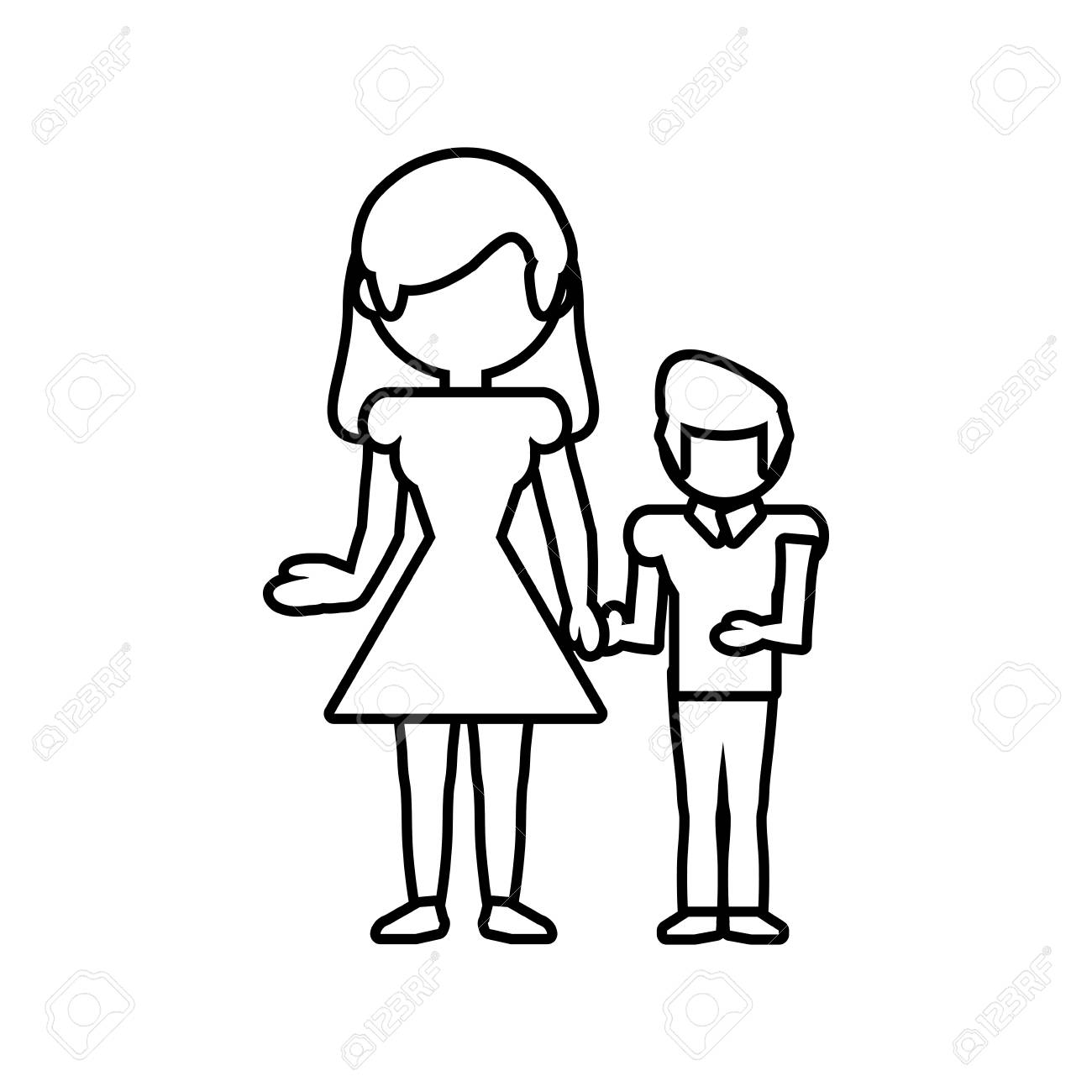Mother And Son Relation Outline Vector Illustration Eps 10 Royalty