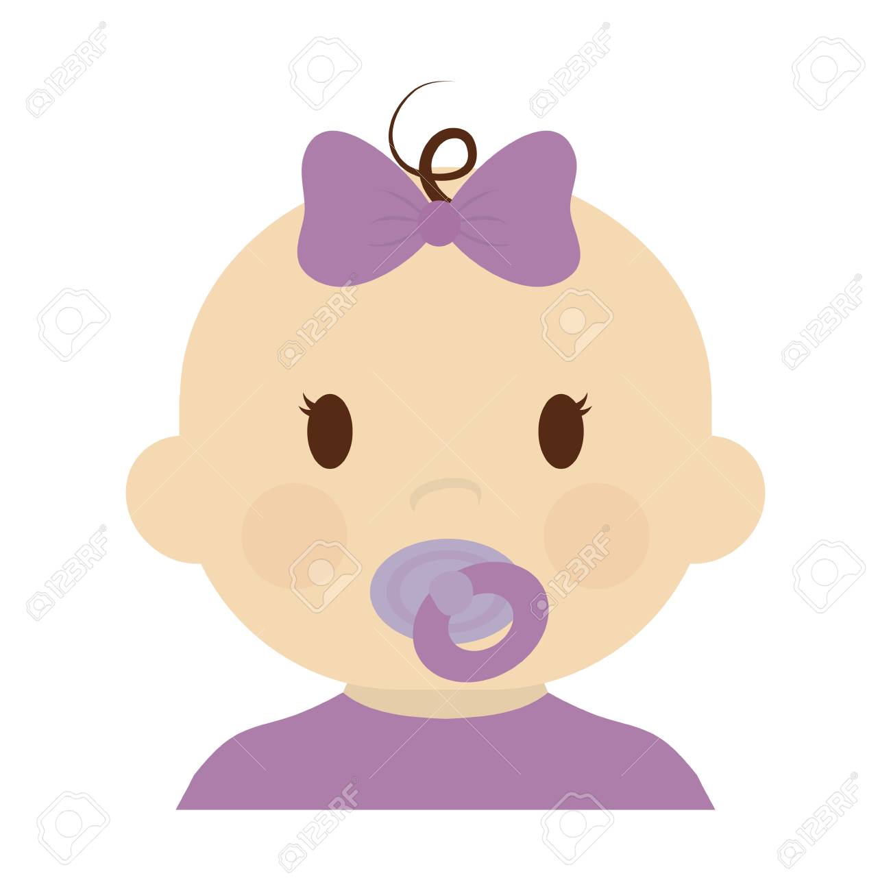 cute baby girl with purple bow cartoon icon over white background