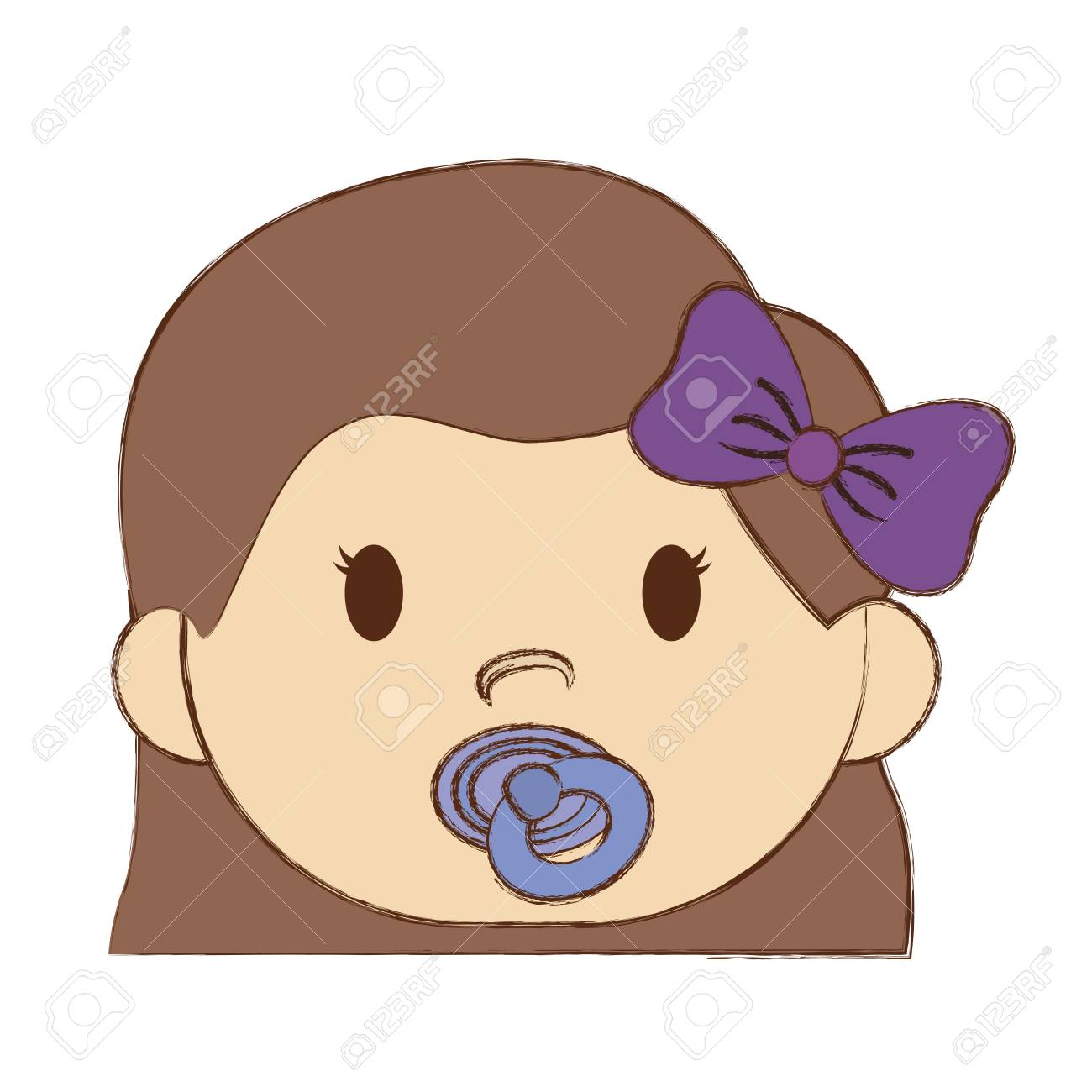 かわいい赤ちゃんおしゃぶり 白い背景上の漫画アイコンの女の子 カラフルなデザイン ベクトル図のイラスト素材 ベクタ Image