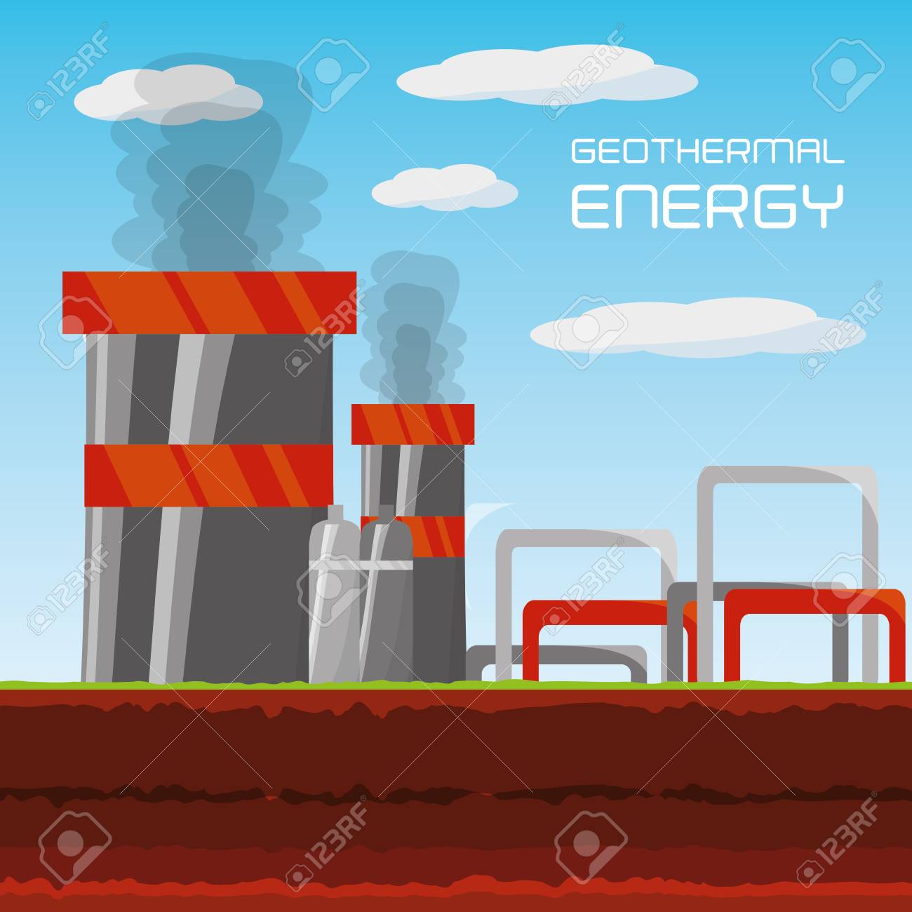 コンセプト地熱発電機エネルギーをフラット ベクトル イラスト のイラスト素材 ベクタ Image