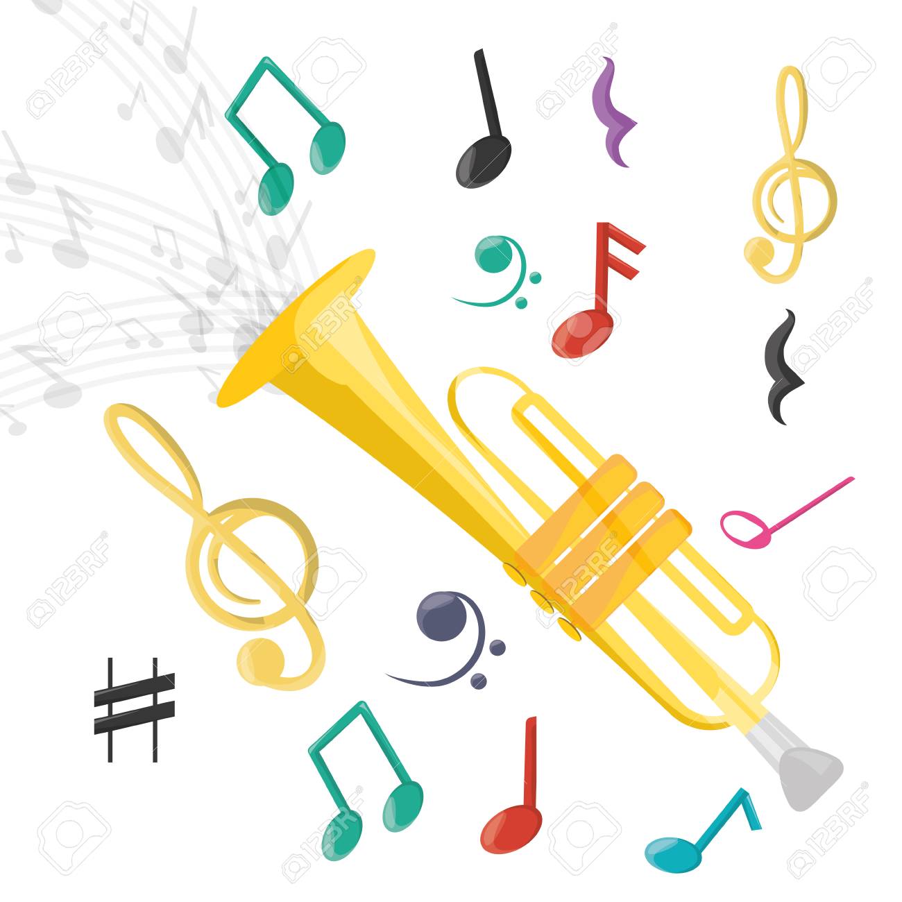 音符ベクトル イラスト トランペット楽器 のイラスト素材 ベクタ Image