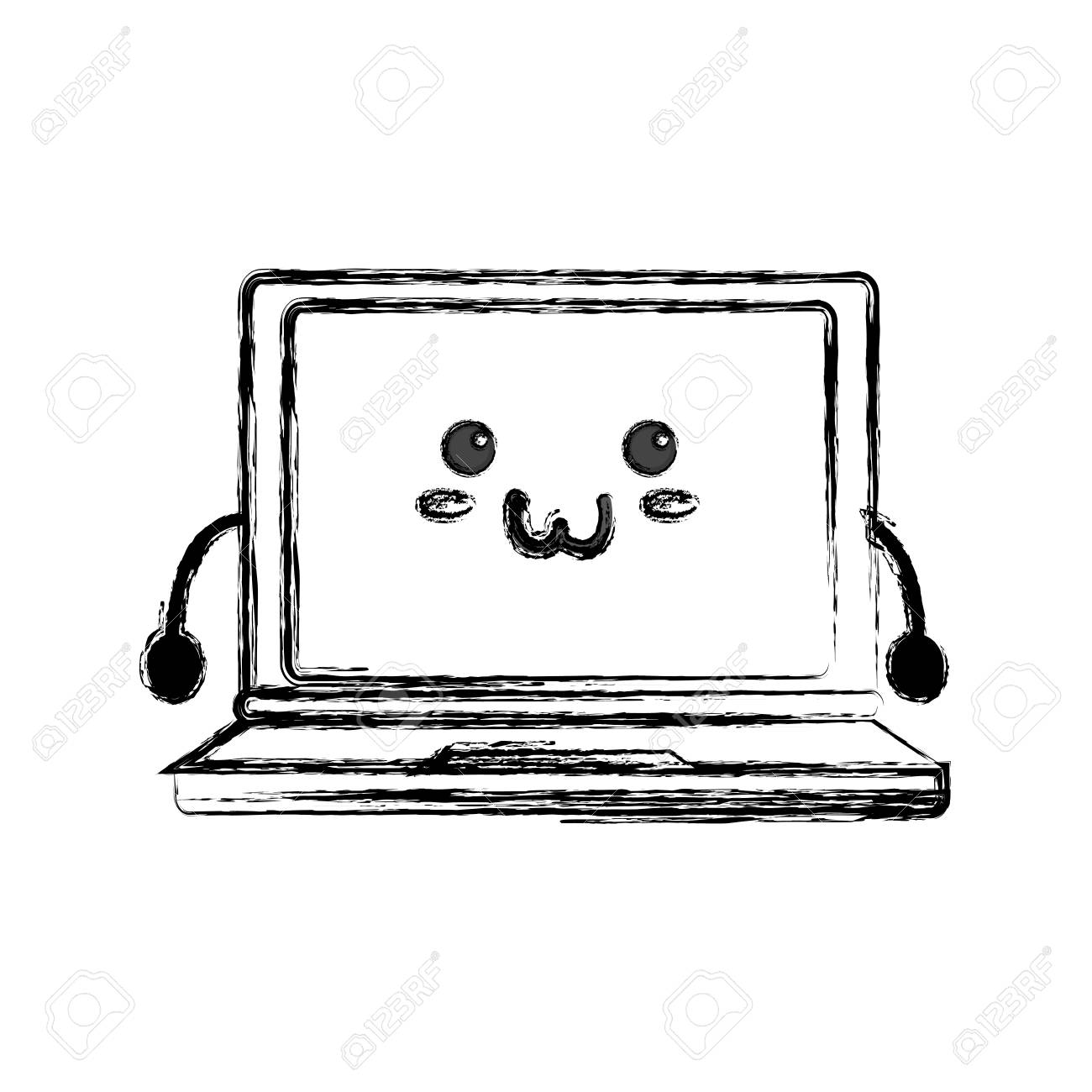 Cute Laptop Kawaii Icon Vector Illustration Graphic Design Royalty Free Cliparts Vectors And Stock Illustration Image