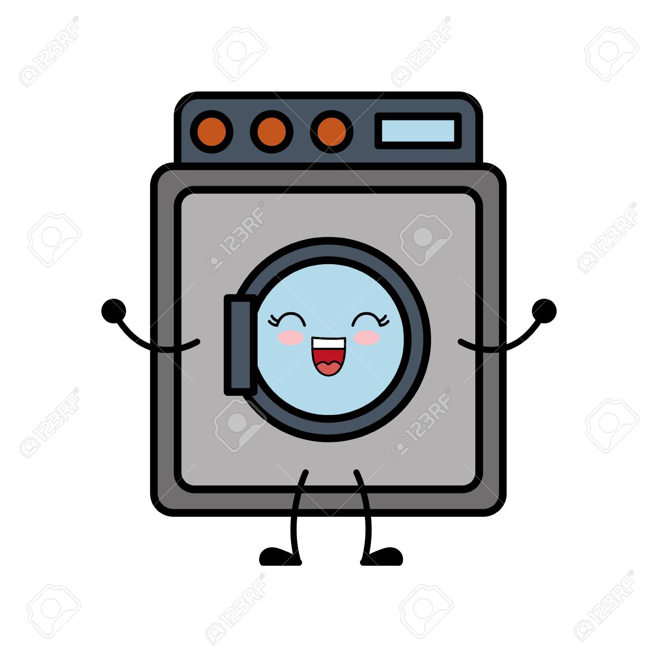 Kawaii Lavadora Icono Encima Blanco Fondo Vector