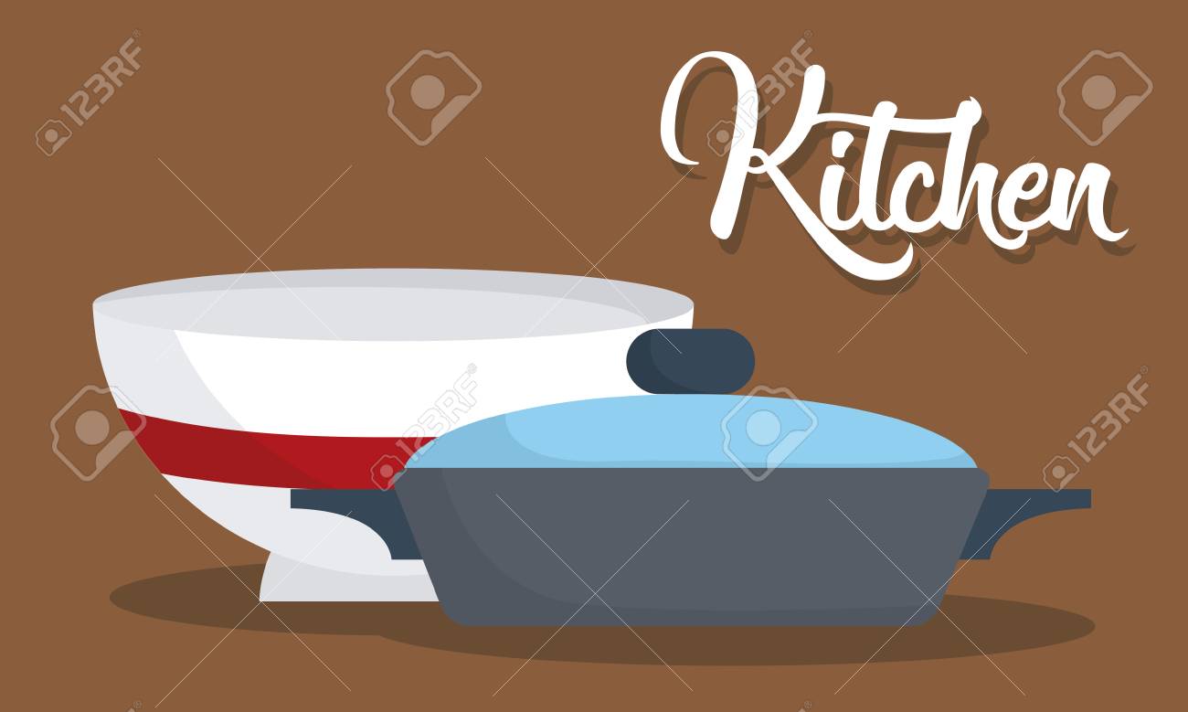 Cocinar la cacerola y el tazón icono sobre fondo marrón ilustración vectorial de diseño colorido Cocinar la cacerola y el tazón icono sobre fondo marrón ilustración vectorial de diseño colorido