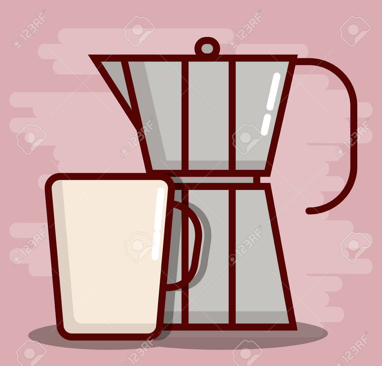 イタリアのコーヒー メーカー コーヒーのマグカップ アイコンをピンクの背景のカラフルなデザインをベクトル イラストのイラスト素材 ベクタ Image