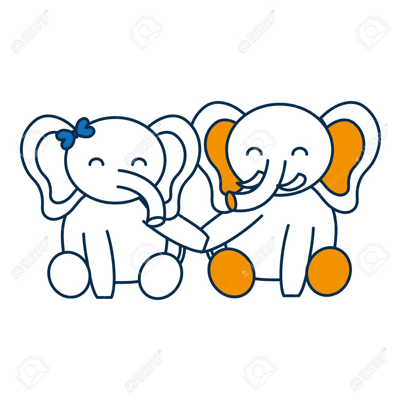白い背景上の象アイコンのかわいいカップル ベクトル イラスト のイラスト素材 ベクタ Image