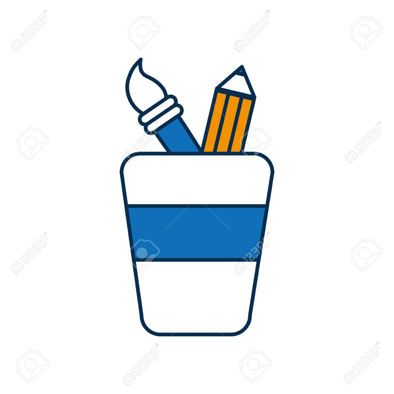 cup with drawing utensils icon over white background vector